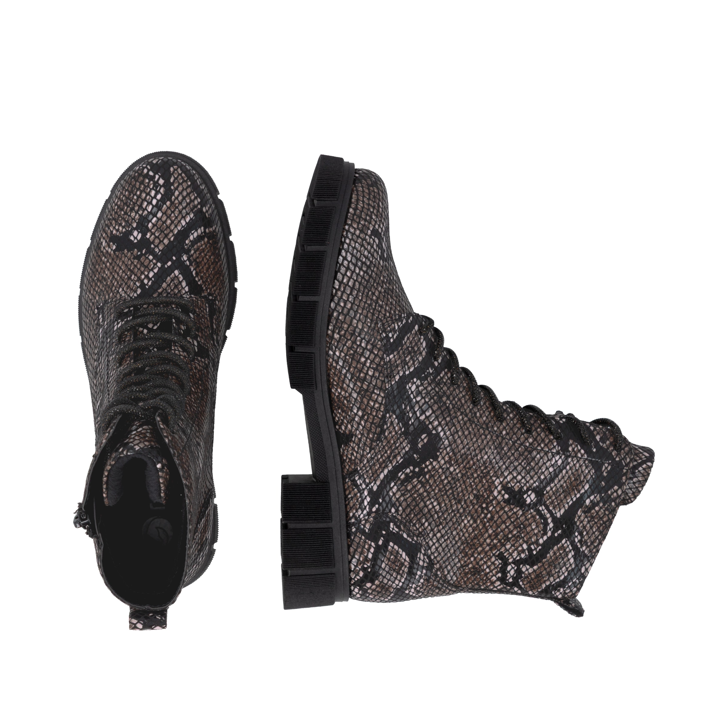 Remonte Schnürstiefelette  Blockabsatz, Schnürboots im modischem Reptilien-Look