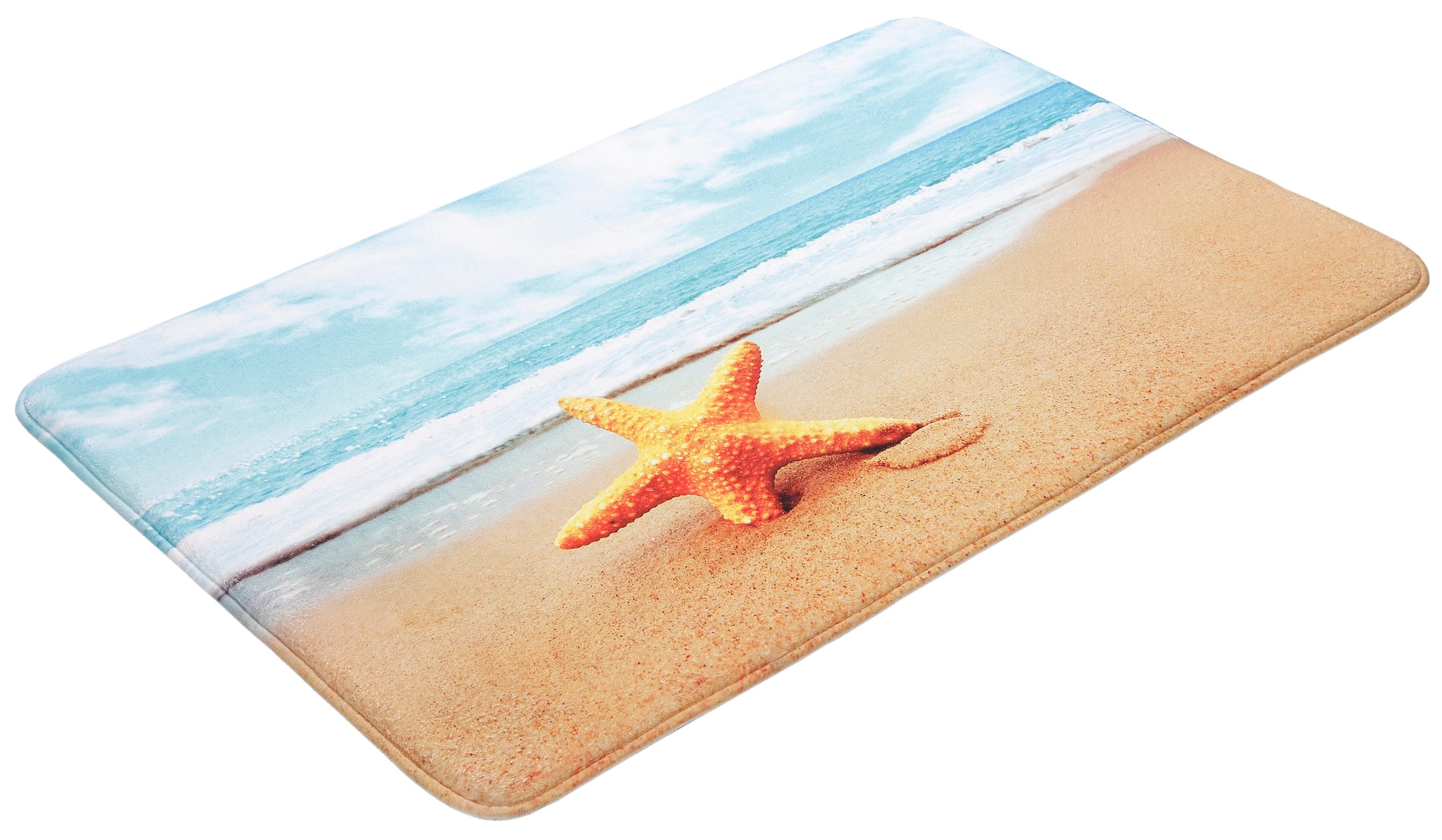 my home Badematte »Seestern«, rutschhemmend beschichtet-Memory Schaum, fußbodenheizungsgeeignet-schnell trocknend-strapazierfähig, Badteppich, Naturmotiv, Strand, Badematten auch als Set erhältlich
