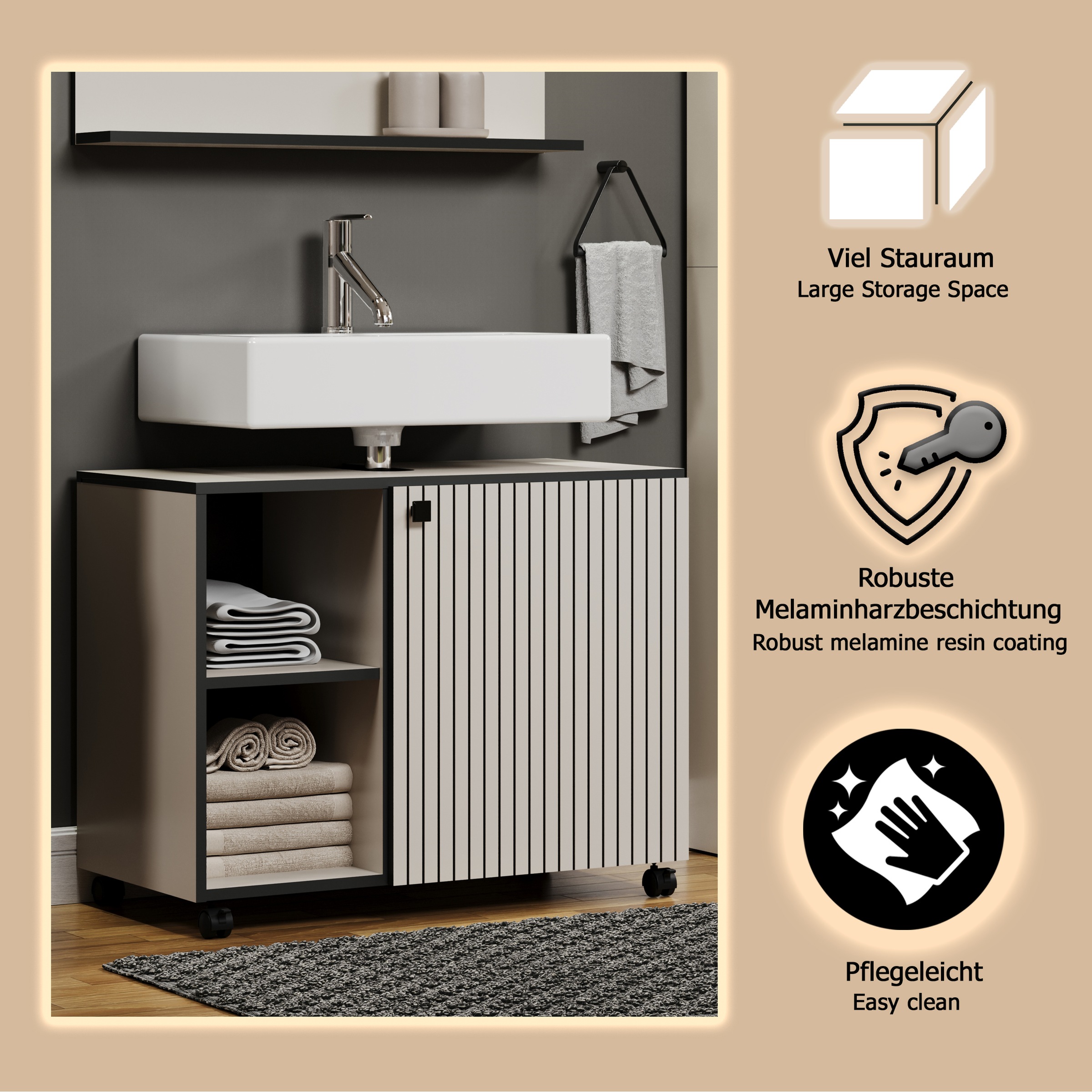 welltime Waschbeckenunterschrank »Amrum«, Waschtisch auf Rollen - (B/T/H) wahlweise 60-80/42/64 cm