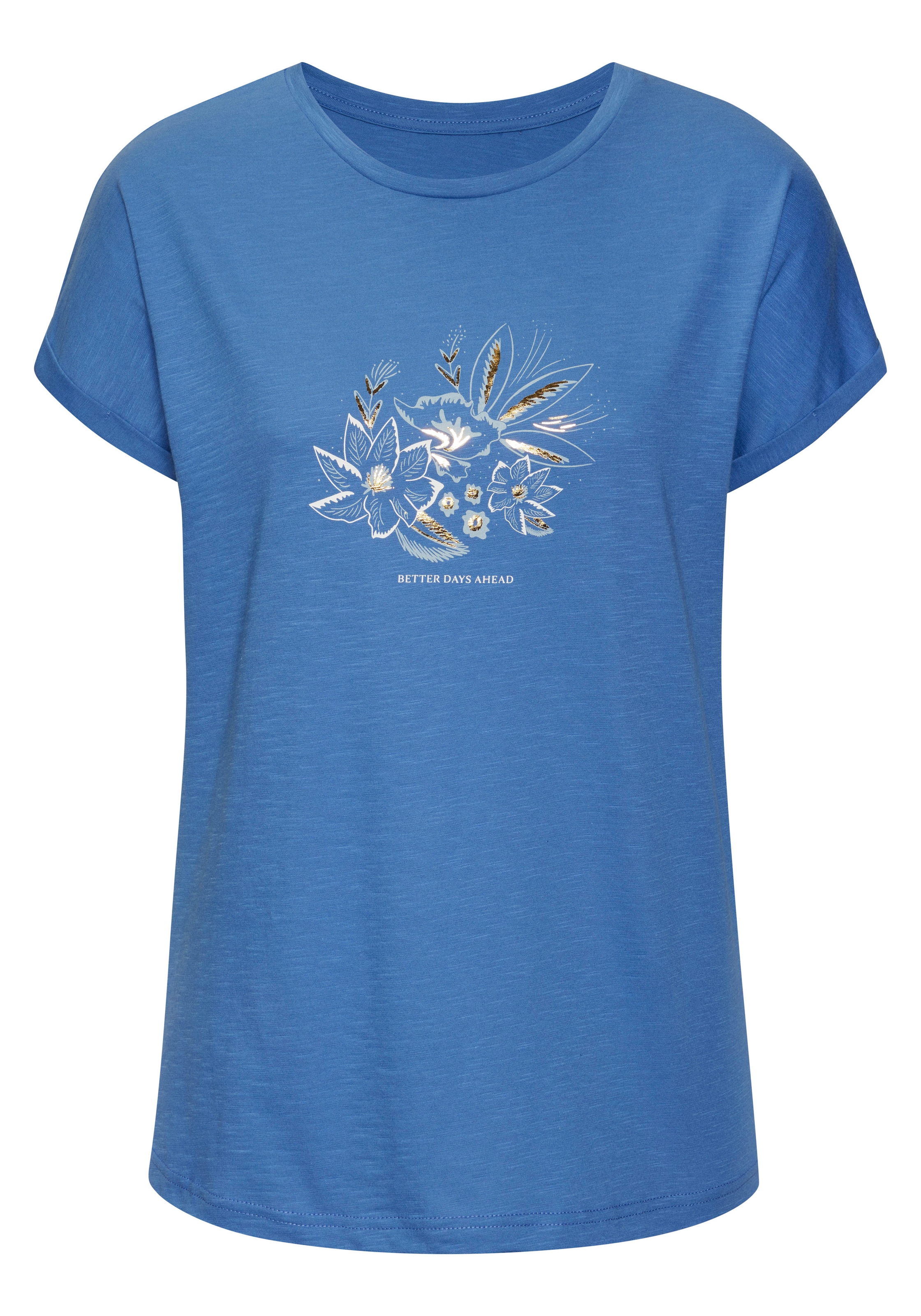 Vivance T-Shirt »mit goldenfarben schimmerndem Folienprint« aus weicher Baumwoll-Qualität