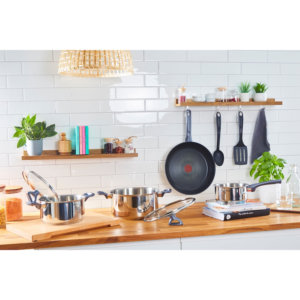 Tefal Topf-Set »Daily Cook«, Edelstahl, (Set, 11 tlg., Stielkasserolle 16 cm, Kochtopf mit Deckel 20/24 cm, Bratpfanne 28 cm)