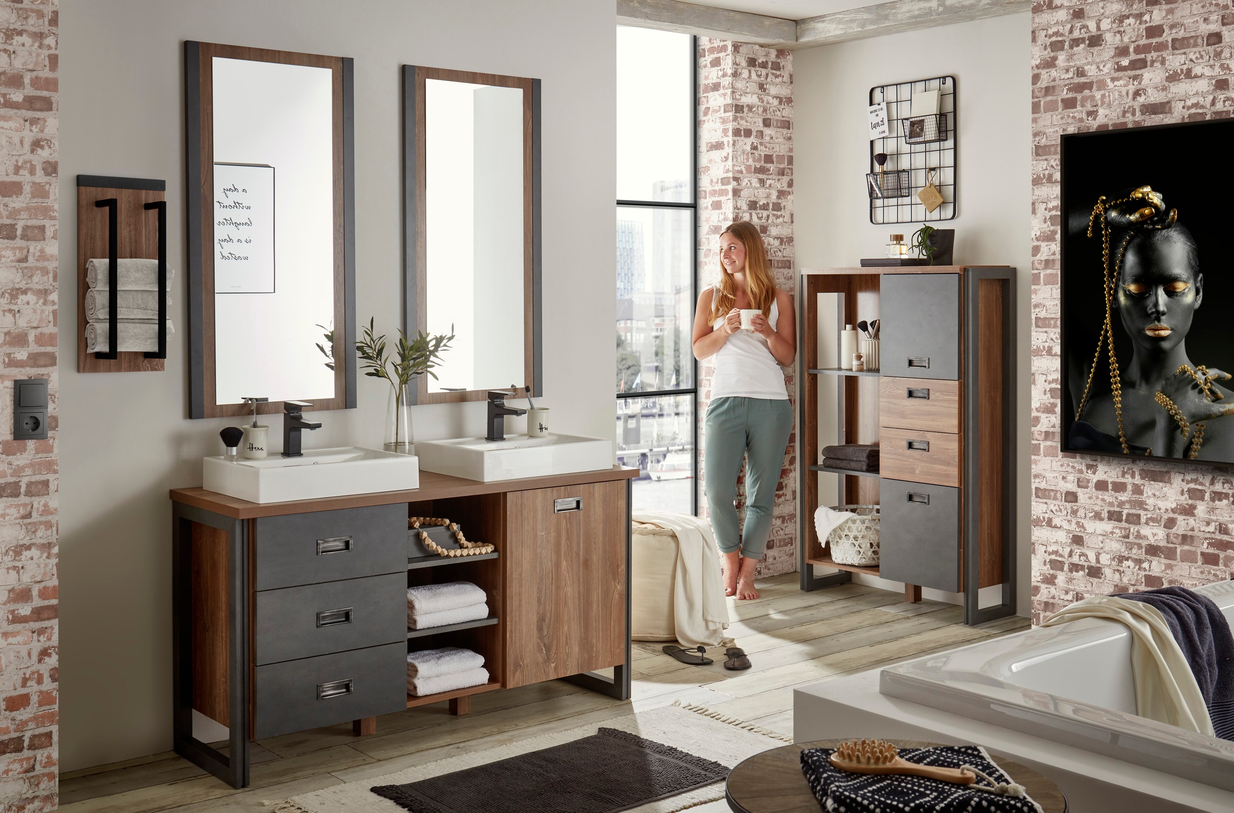 Home affaire Badmöbel-Set »Detroit, Bad im Industrialdesign, 3-teiliges Bad günstig online kaufen