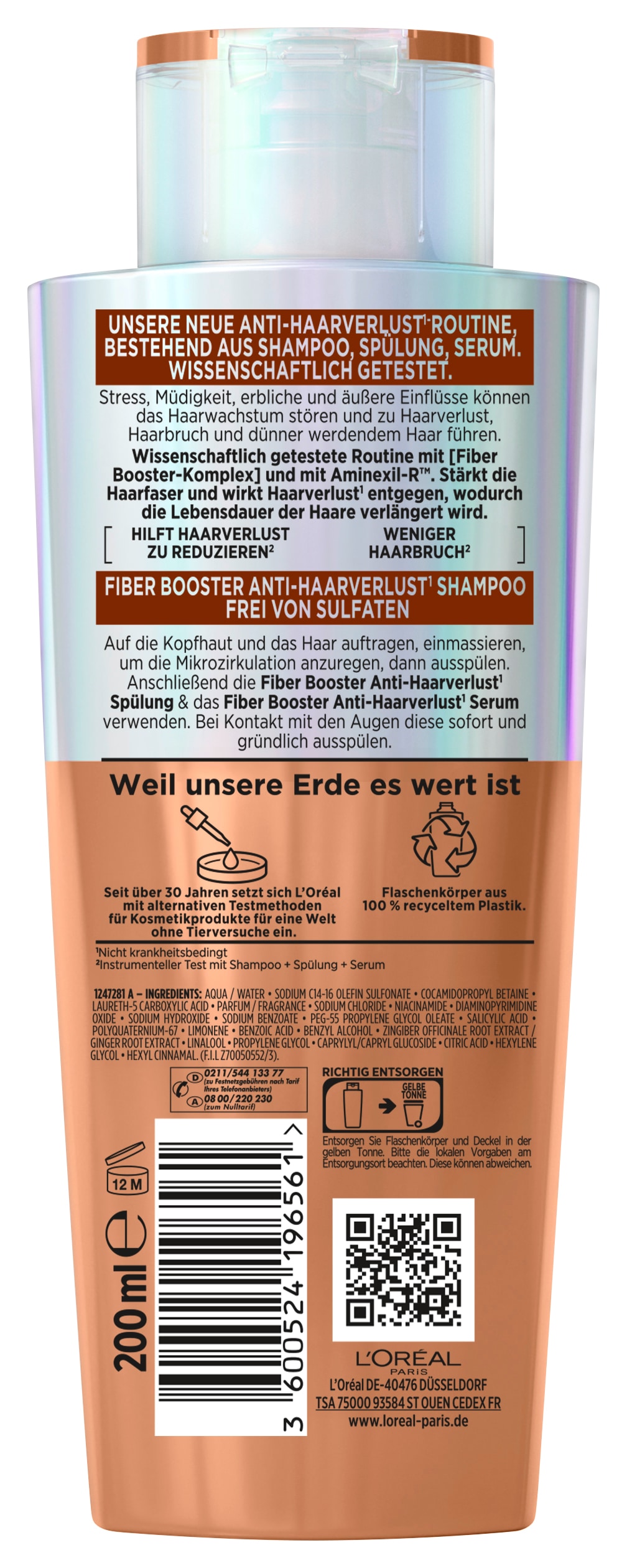 L'ORÉAL PARIS Haarshampoo »L'Oréal Paris Elvital Fiber Booster Shampoo« Unterstützt bei Haarverlust und Haarbruch, stärkt die Haarfaser.