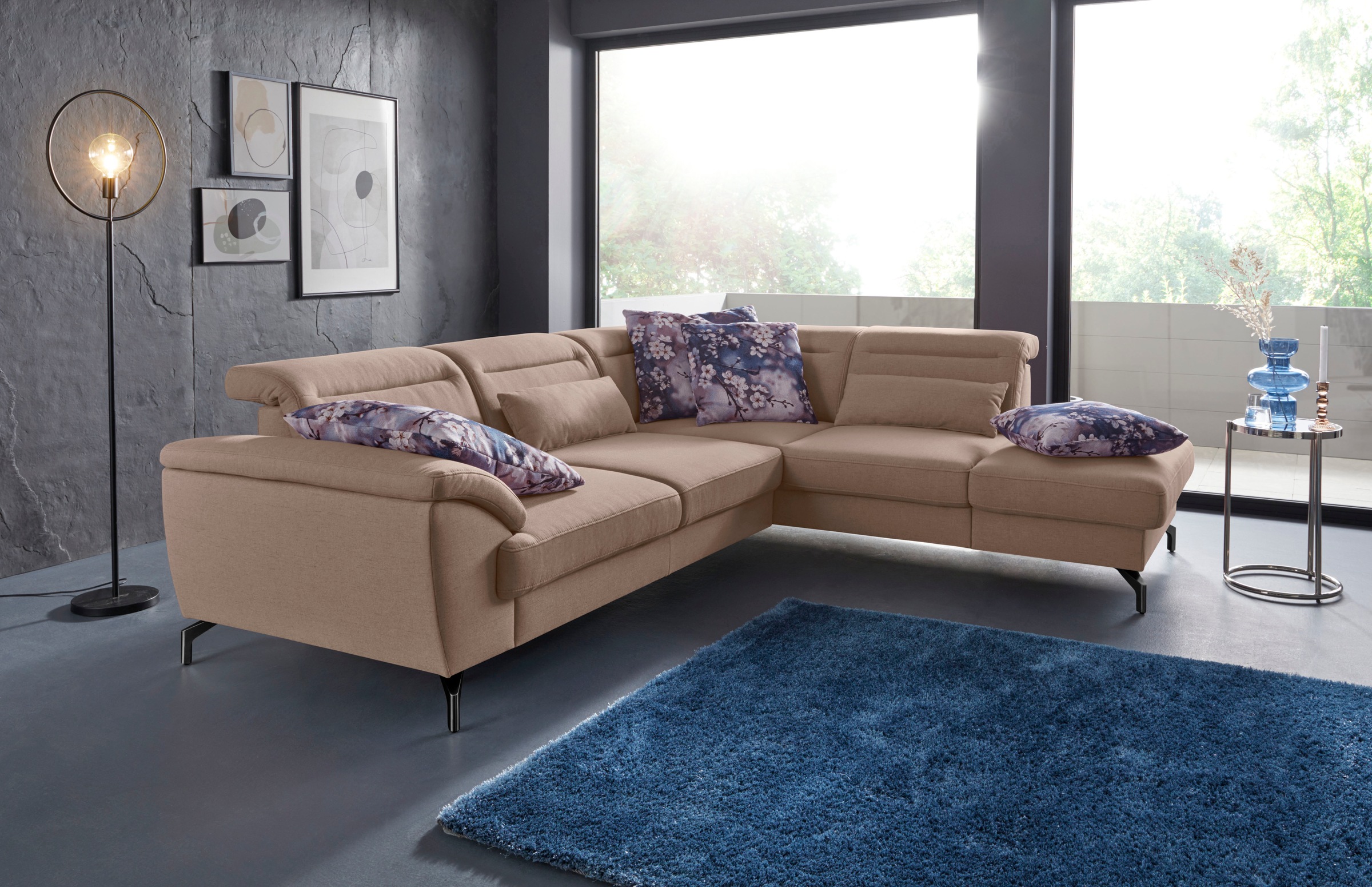 sit&more Ecksofa »Percy L-Form«, 12 cm Fußhöhe, Sitztiefenverstellung, wahlweise in 2 Fußfarben