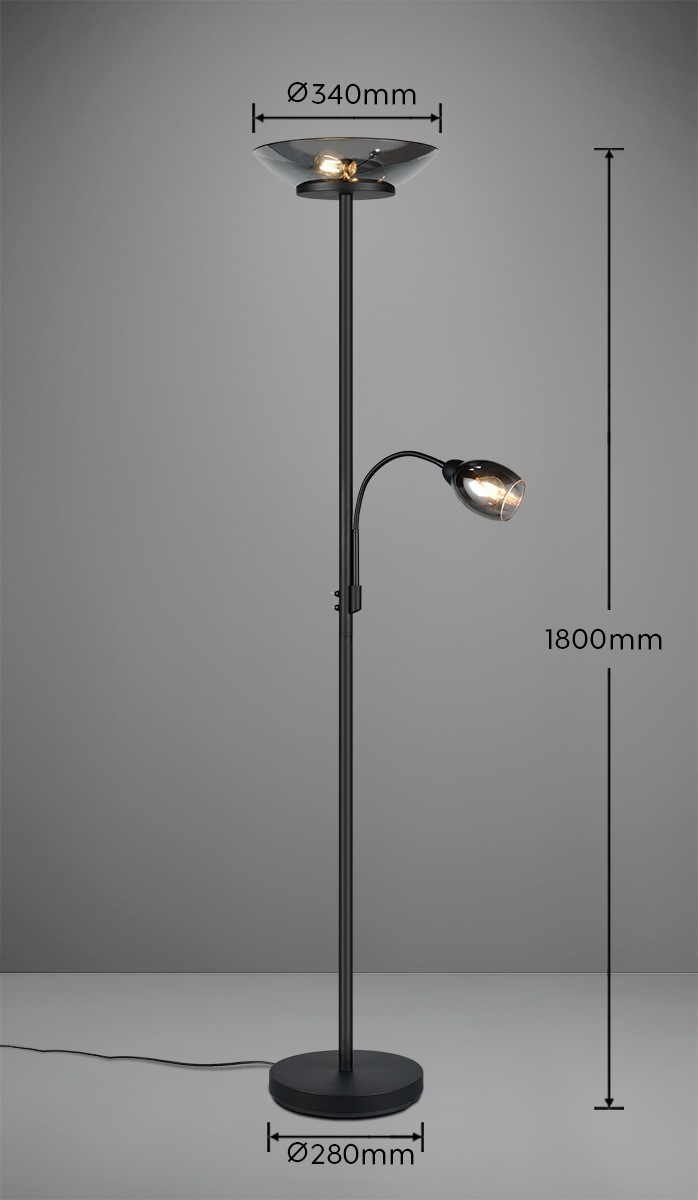 REALITY Leuchten LED Deckenfluter »Gerry«,  Stehleuchte mit Lesearm, getrennt schaltbar Höhe 180cm, für Leuchtmittel 2 x E27 und 1 x E14 