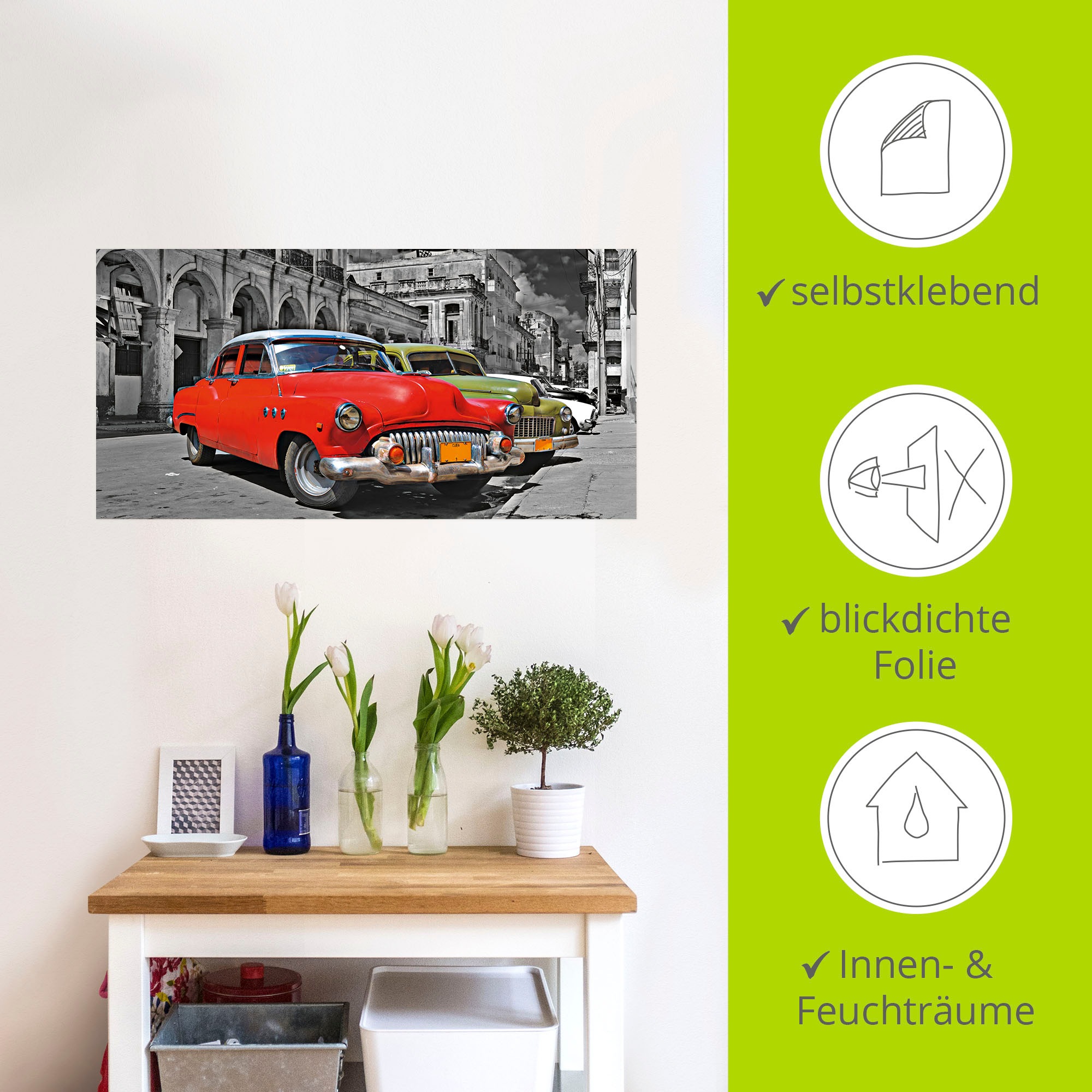 Artland Wandbild »Ansicht von bunten Havanna Autos«, Auto, (1 St.), als Alubild, Outdoorbild, Leinwandbild, Wandaufkleber, versch. Größen