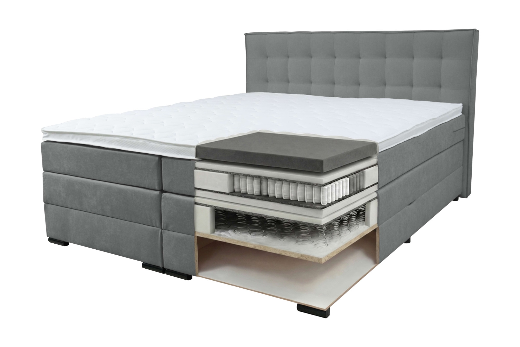 Home affaire Boxspringbett »Köln, Doppelbett, Polsterbett, Federkernbett, Komfortbett, 160, 180 cm« inkl. 6 cm Topper, zwei Bettkästen, Taschen-Federkernmatratze in H3