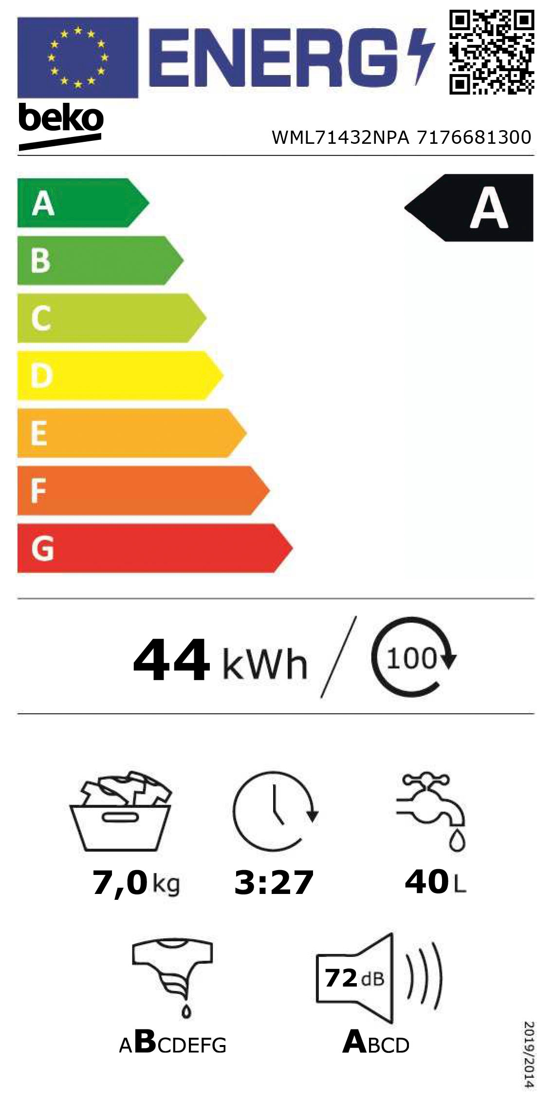 BEKO Waschmaschine »WML71432NPA«, WML71432NPA 7 1400 kg, U/min online kaufen 7176681300