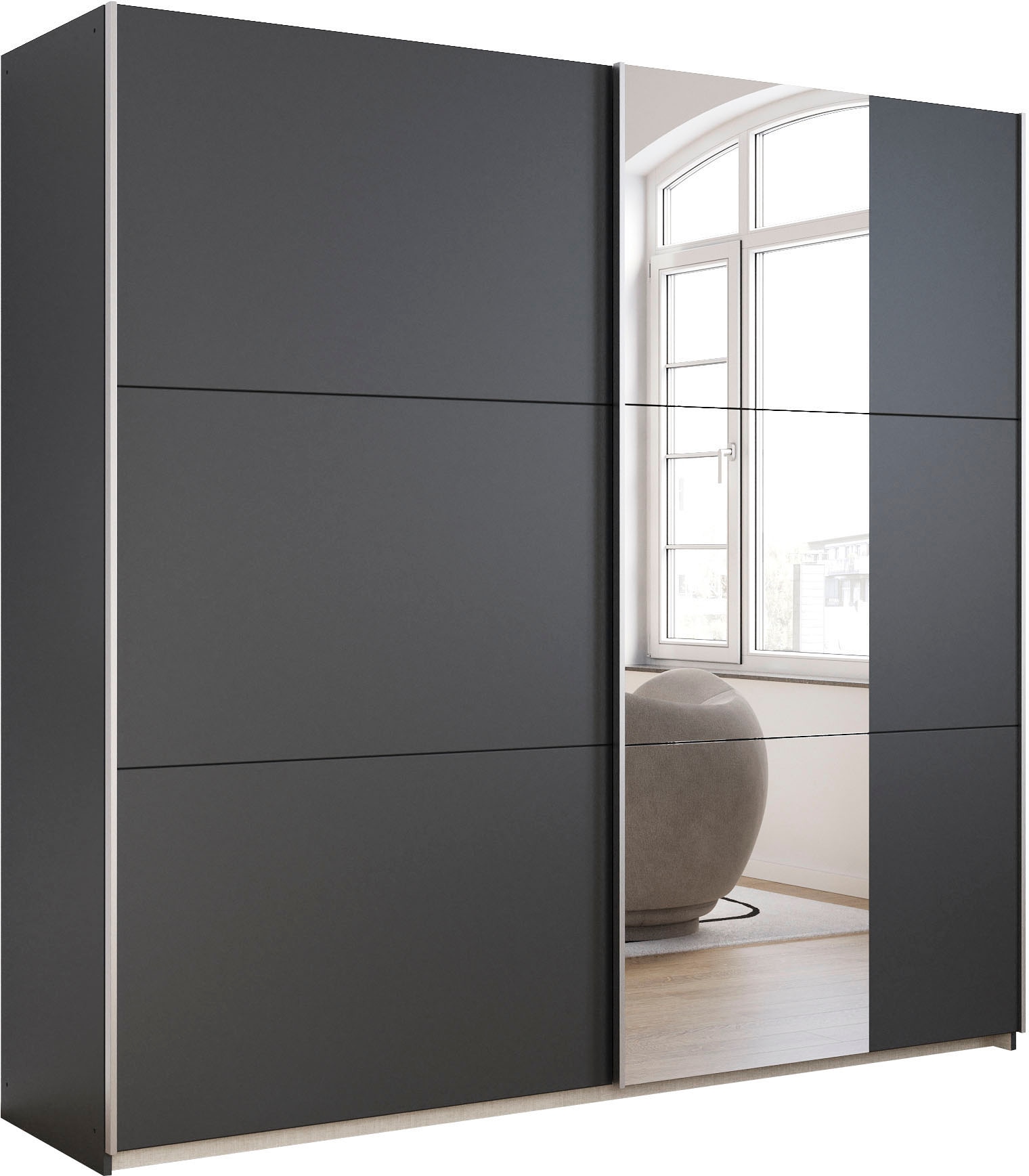 rauch Schwebetürenschrank »Kleiderschrank Drehtürenschrank Schrank Garderobe KRONACH TOPSELLER«, mit Spiegel und viel Stauraum, Metallgriffleisten, MADE IN GERMANY