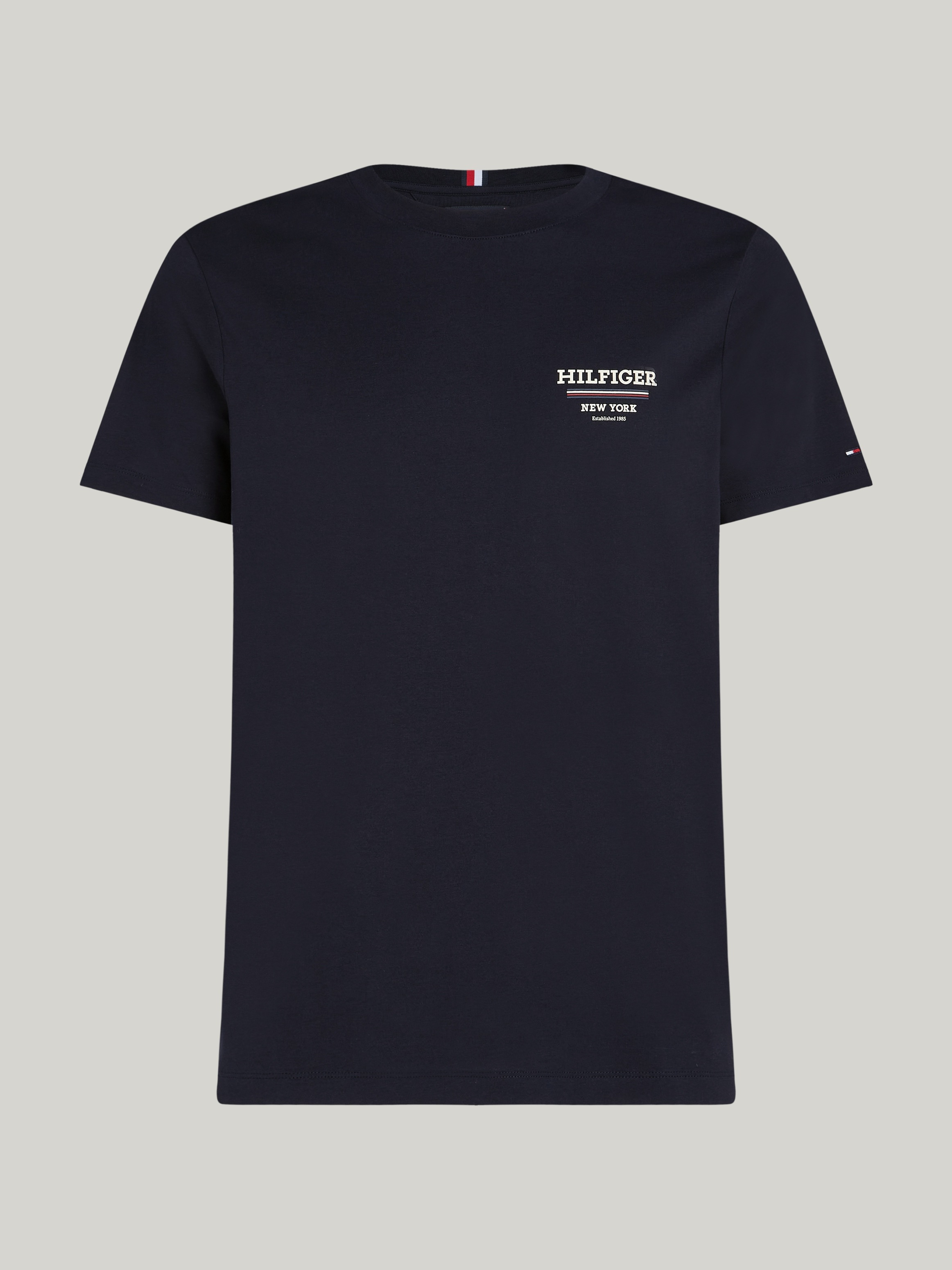 Tommy Hilfiger T-Shirt »HILFIGER GLOBAL STRIPE TEE«, kontrastfarbener Print auf de Brust