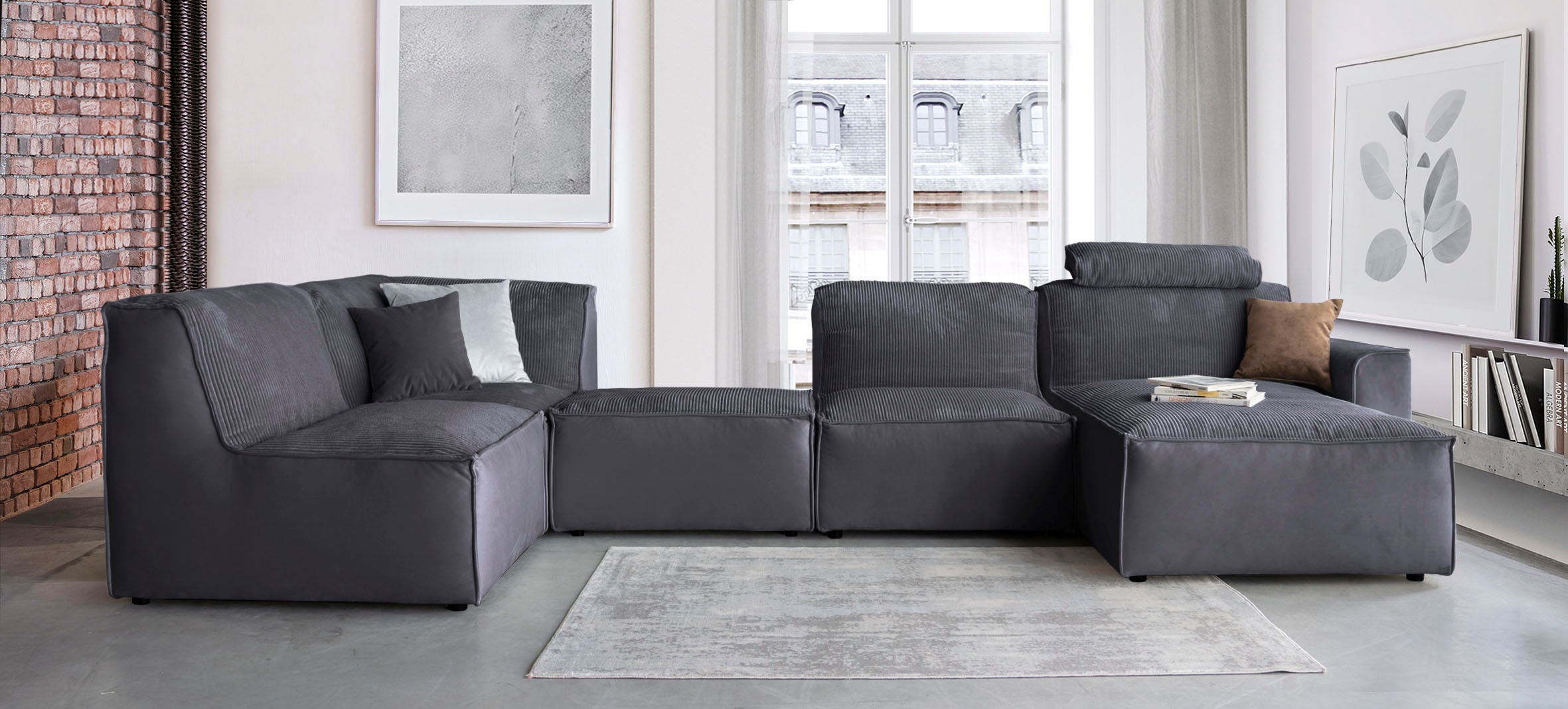 RAUM.ID Wohnlandschaft »Modulid U-Form«, (7 St.), Module einzeln für individuelle Zusammenstellung, in Cord