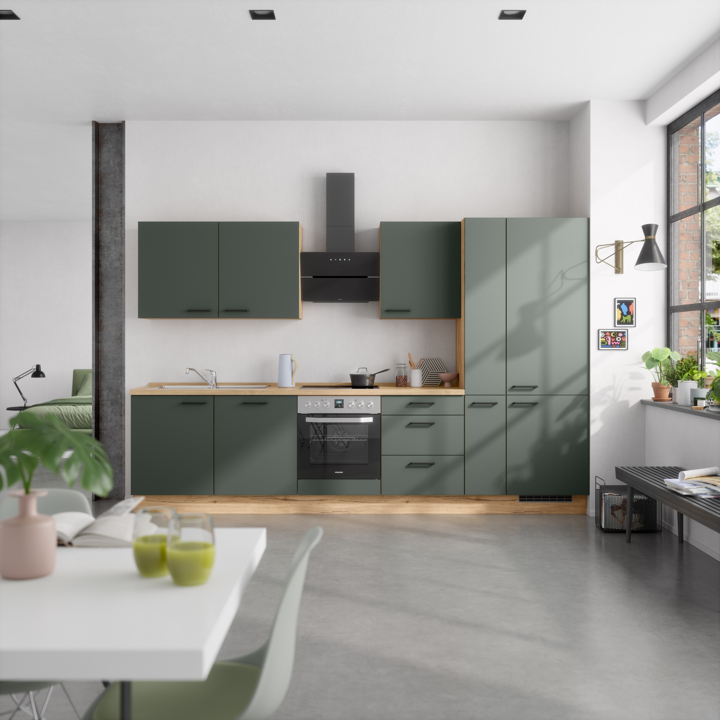 nobilia® Küchenzeile »"Easytouch II"« vormontiert,  Ausrichtung wählbar, Breite 330 cm, wahlw. mit E-Geräten