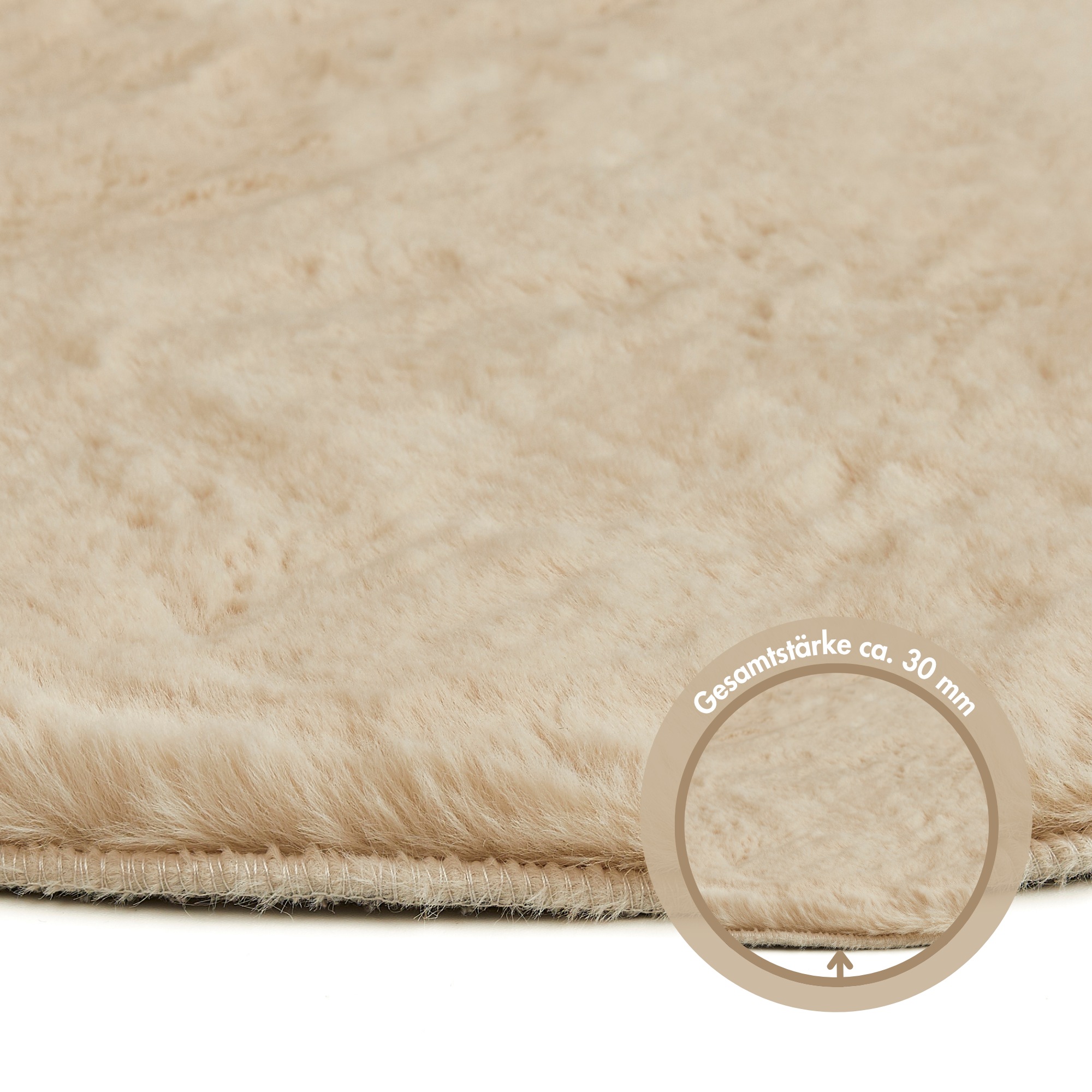 LUXOR living Fellteppich »Novara«, rund, 30 mm Höhe, Kunstfell, Kaninchenfell-Haptik, besonders weicher Hochflor