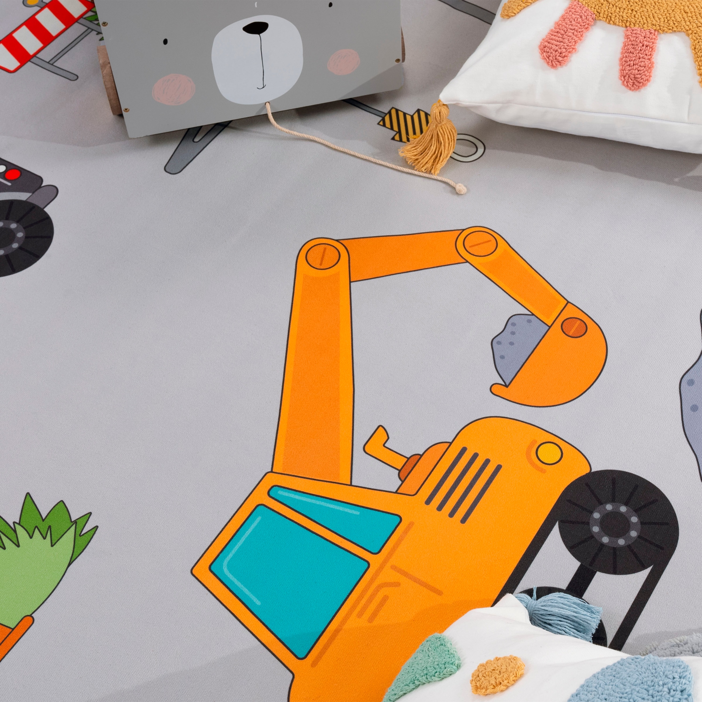 Paco Home Kinderteppich »Bino 579«, rund, 4 mm Höhe, Spielteppich, Motiv Autos & Baustelle, Kinderzimmer