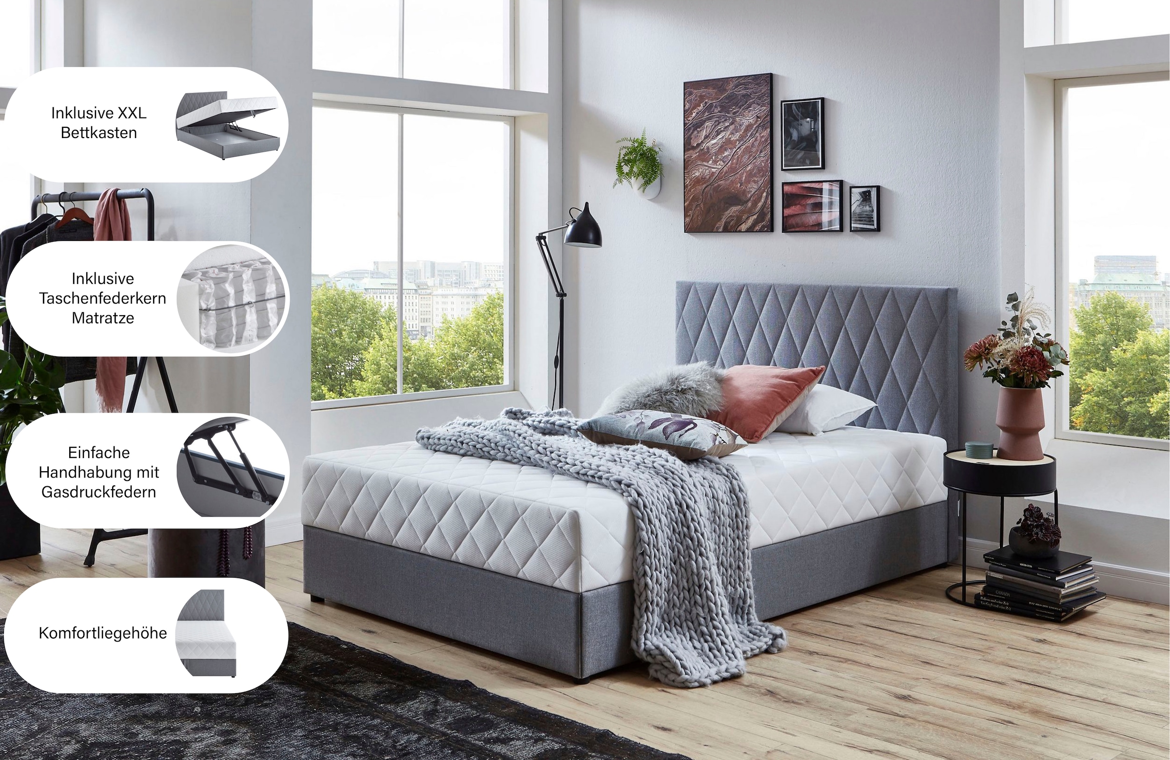 ATLANTIC home collection Boxbett »"Benita", inkl. Bettkasten« erhältlich in verschiedenen Größen, inkl. Taschen-Federkernmatratze