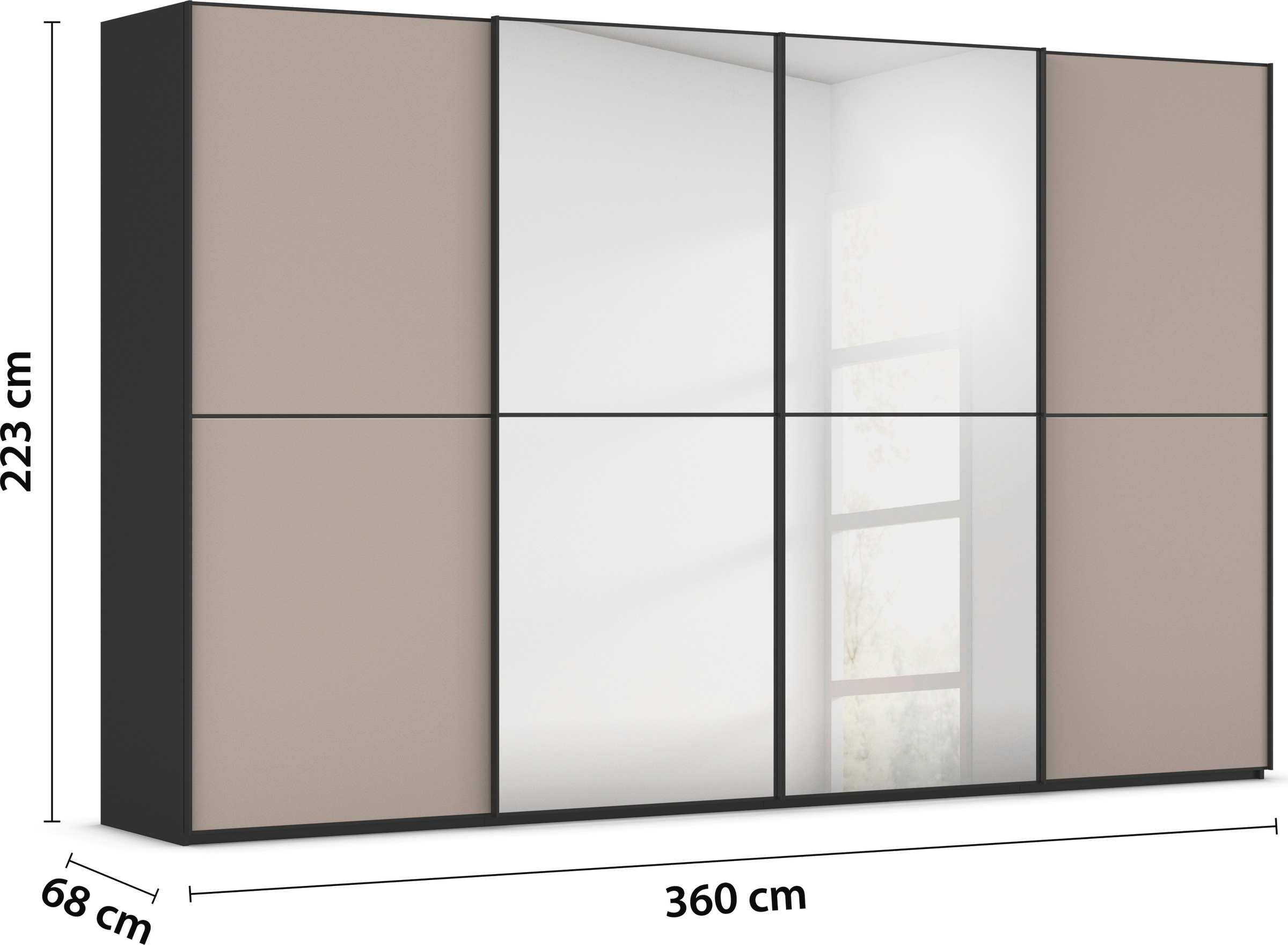 rauch Schwebetürenschrank »Kleiderschrank Schrank Garderobe Schlafzimmerschrank SCALE-DUO«, edle zweigeteilte Türen Spiegel/Glas-Mix 3 Zierleisten MADE IN GERMANY