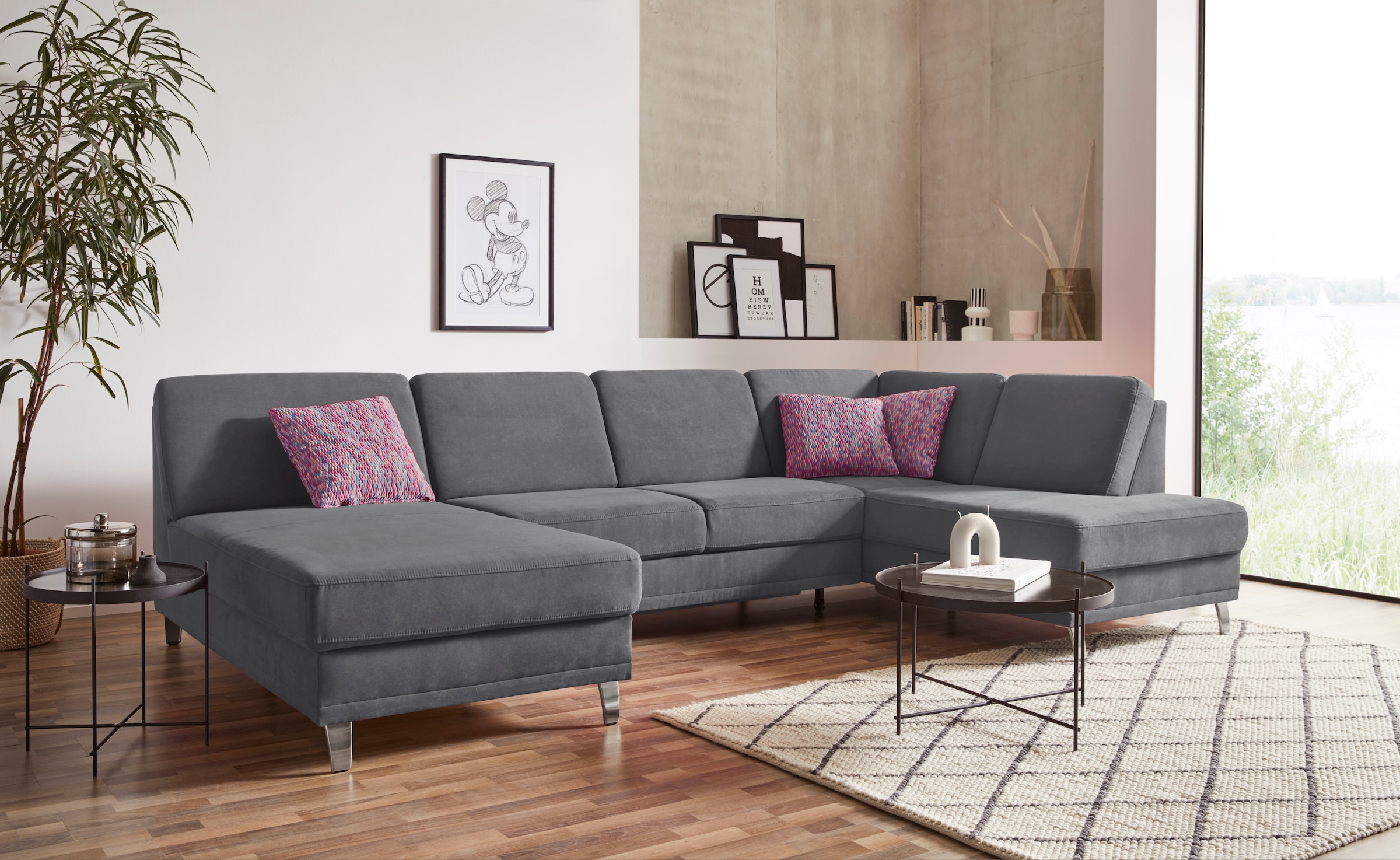 sit&more Wohnlandschaft »Clio U-Form« wahlweise mit Bettfunktion und Bettkasten, inklusive Federkern