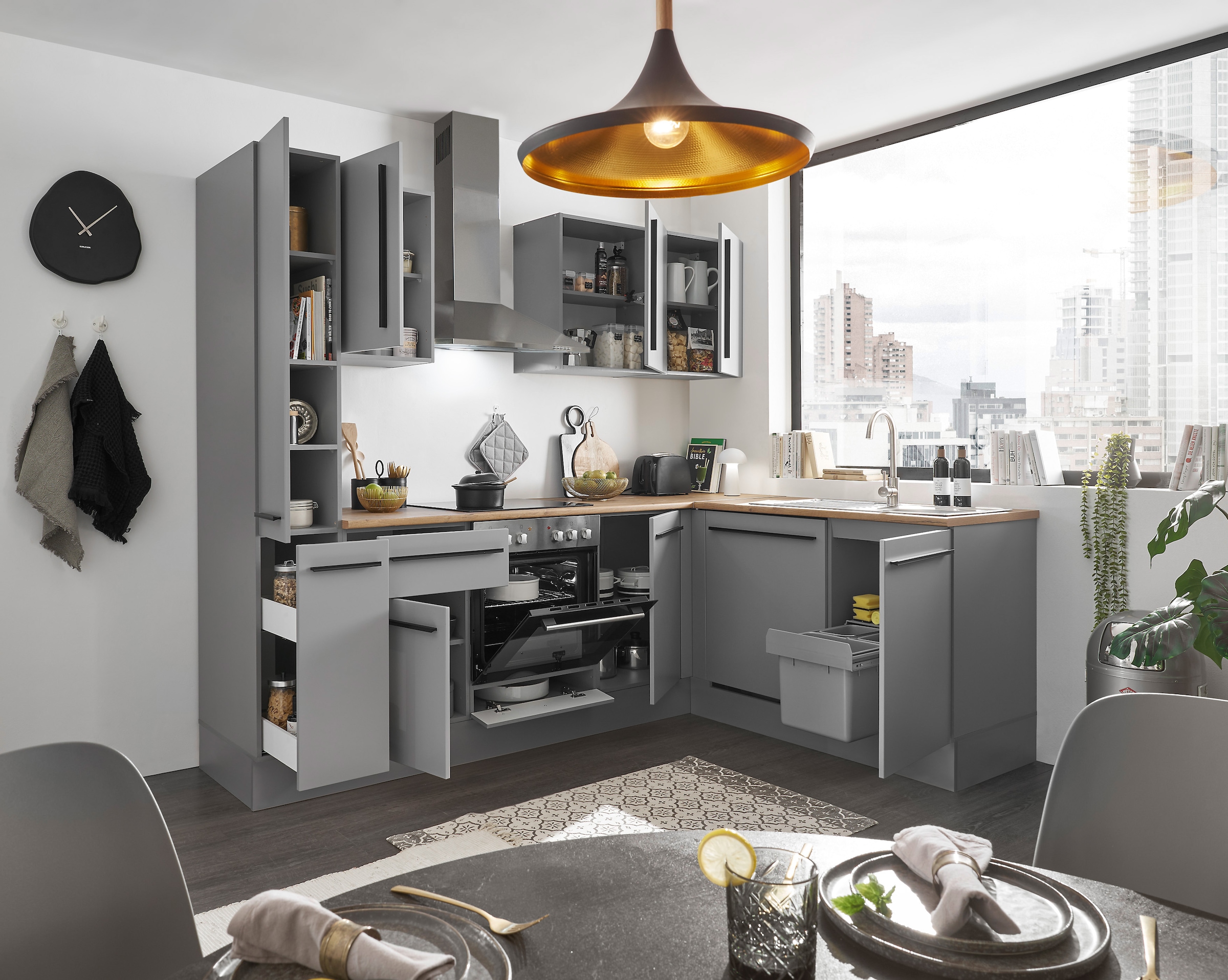 BASIC by Balculina Winkelküche »Denver, Küche BxHxT 250/115 x 211 x 60«, Breite 250 cm, wahlweise mit E-Geräten und Induktion