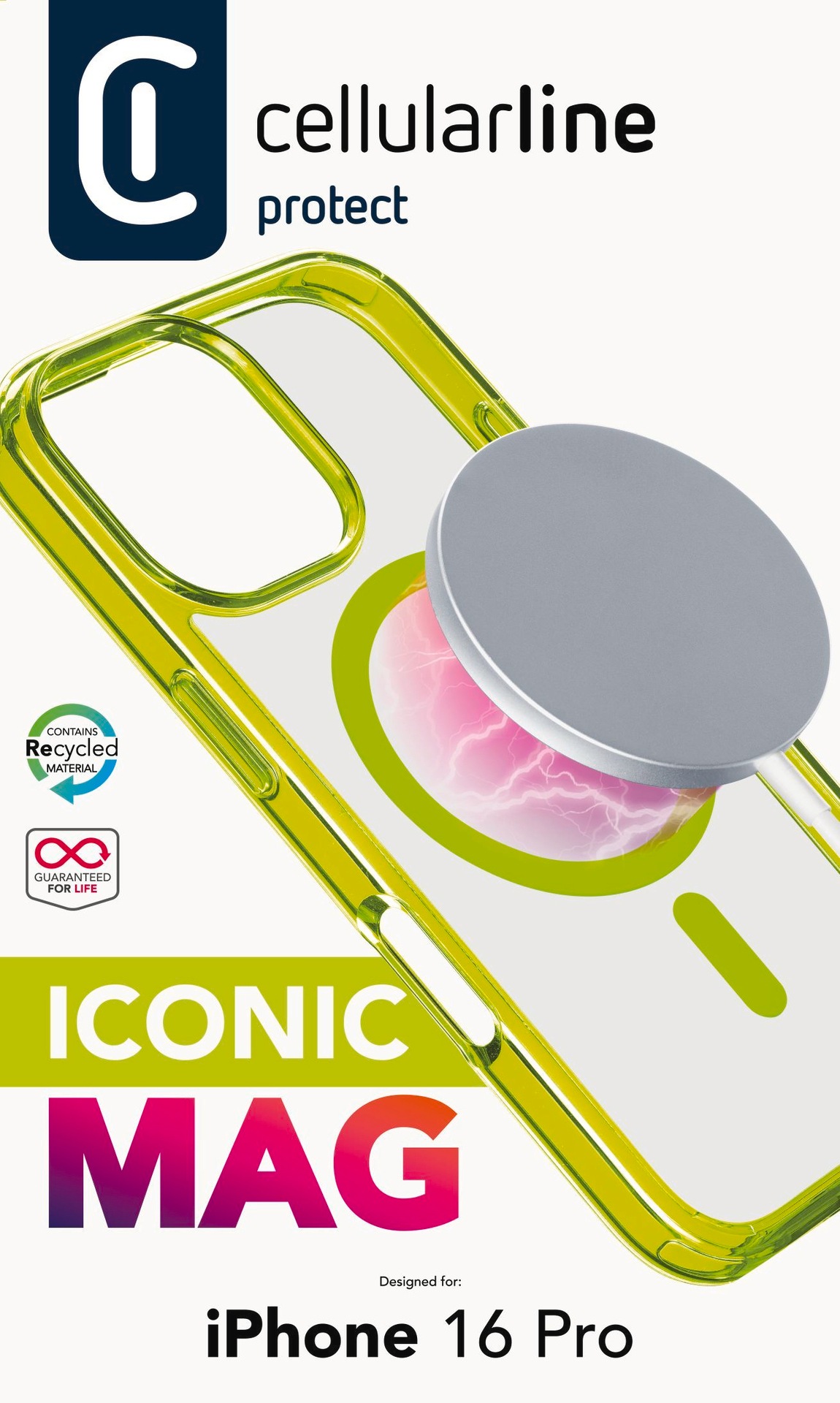 Cellularline Handyhülle »Iconic MAG MagSafe Case für Apple iPhone 16 Pro«, Backcover, Schutzhülle, Handyschutzhülle, Case, Schutzcase, stoßfest