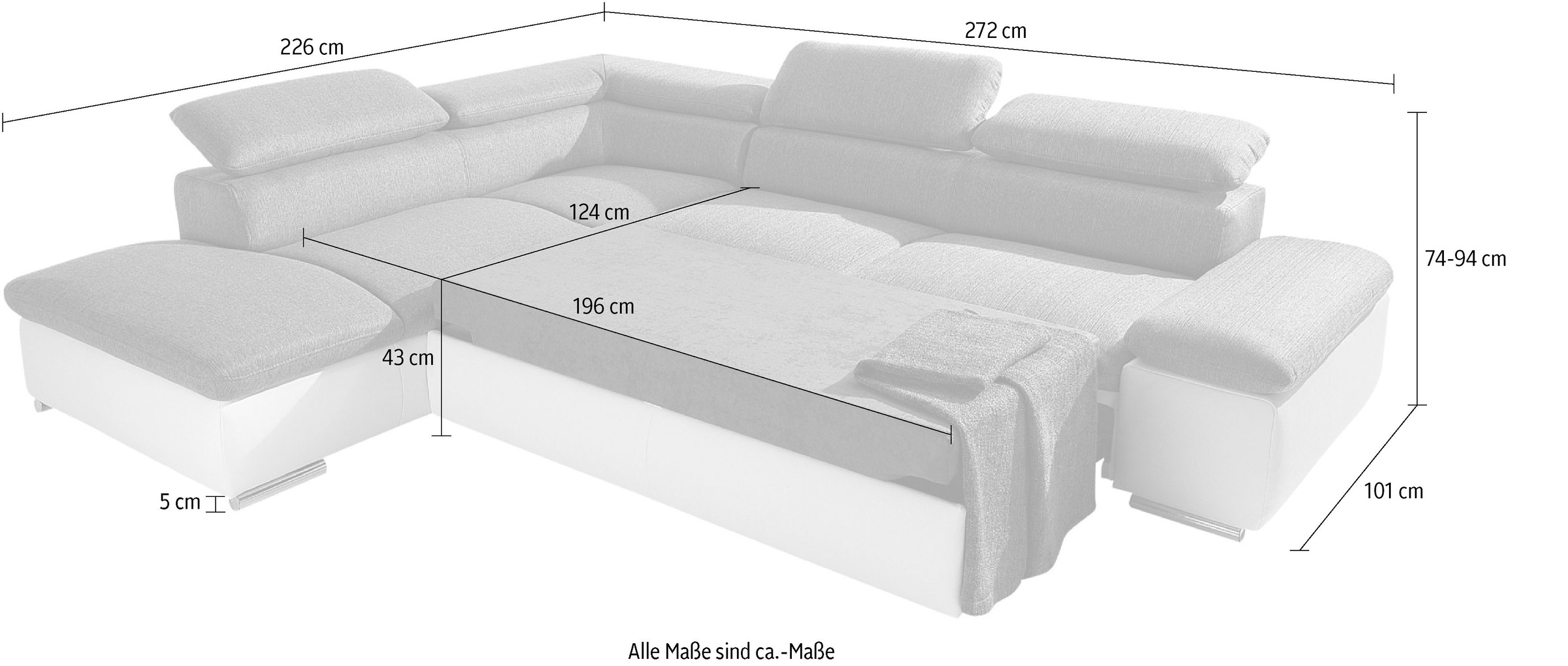 sit&more Ecksofa Alcudia L-Form, wahlweise mit Bettfunktion, inklusive Arm- und Kopfteilverstellung