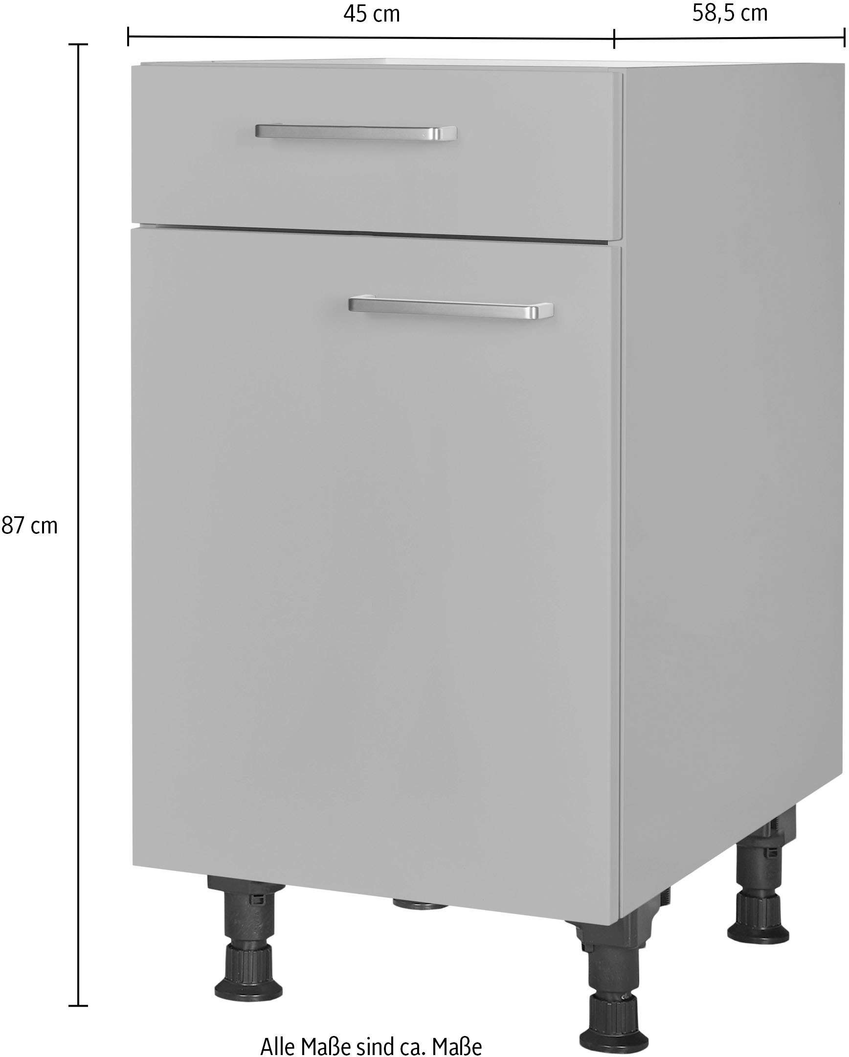 nobilia® Unterschrank »"Touch", Ausrichtung wählbar, vormontiert, in den Breiten 30, 45 und«, 60 cm Breite, mit höhenverstellbaren Sockelfüßen, vormontiert