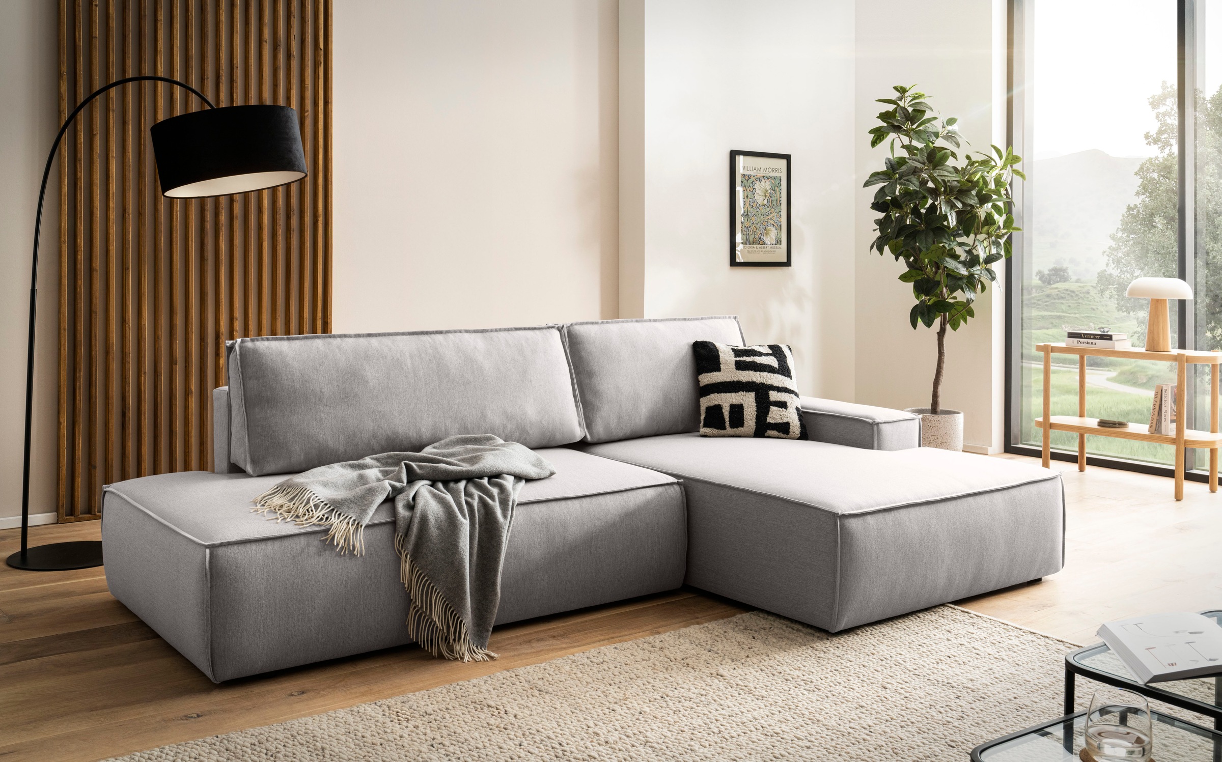 Home affaire Ecksofa »SHERWOOD, Schlafsofa in L-Form offen (275cm), Cord, Leinenoptik«, Schlaffunktion und Bettkasten, Kedernaht, hoher Sitz- & Liegekomfort