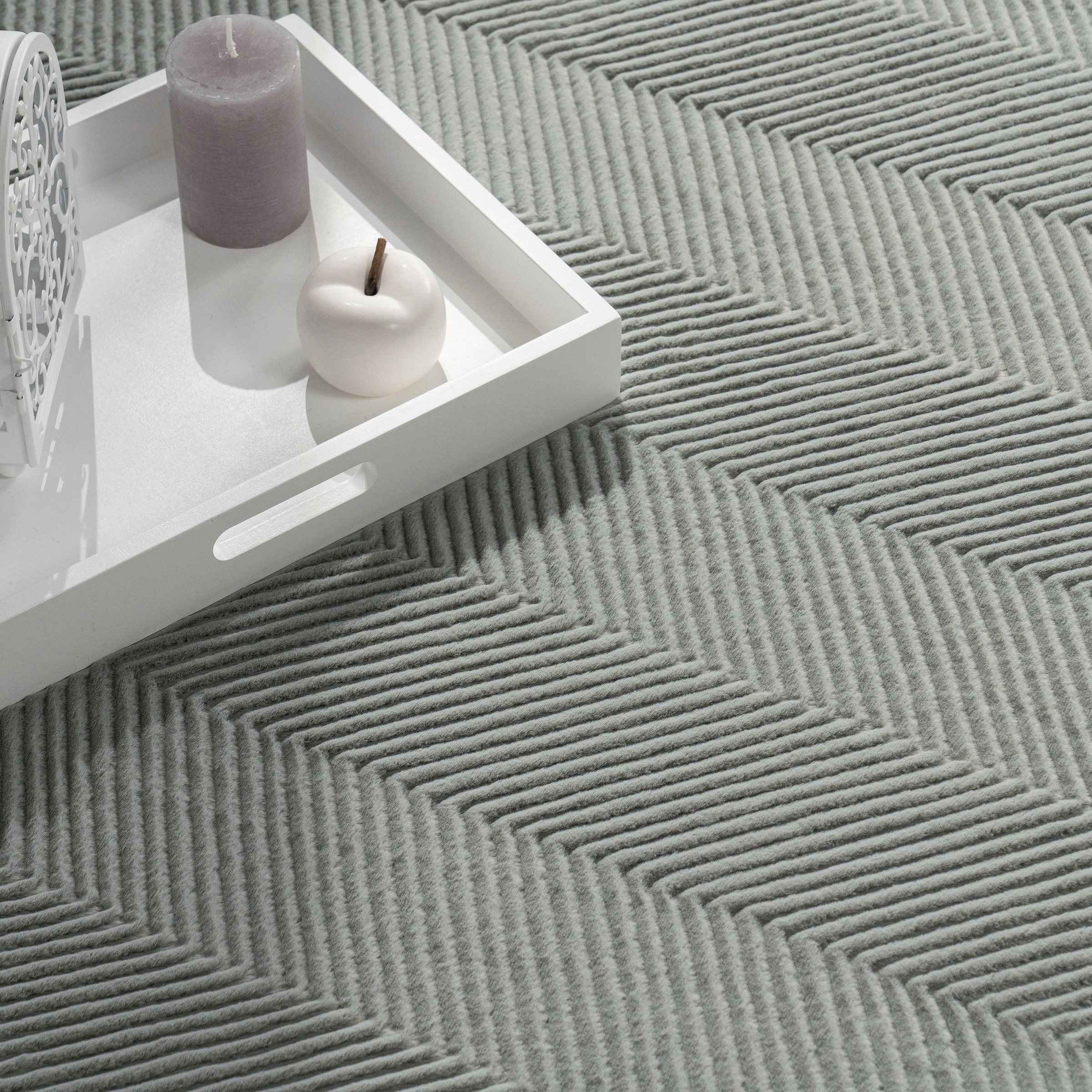 Paco Home Teppich »Haarlem 941«, rechteckig, 17 mm Höhe, Kurzflor, Uni Farben, Hoch-Tief Effekt, geometrisch, weich & kuschelig