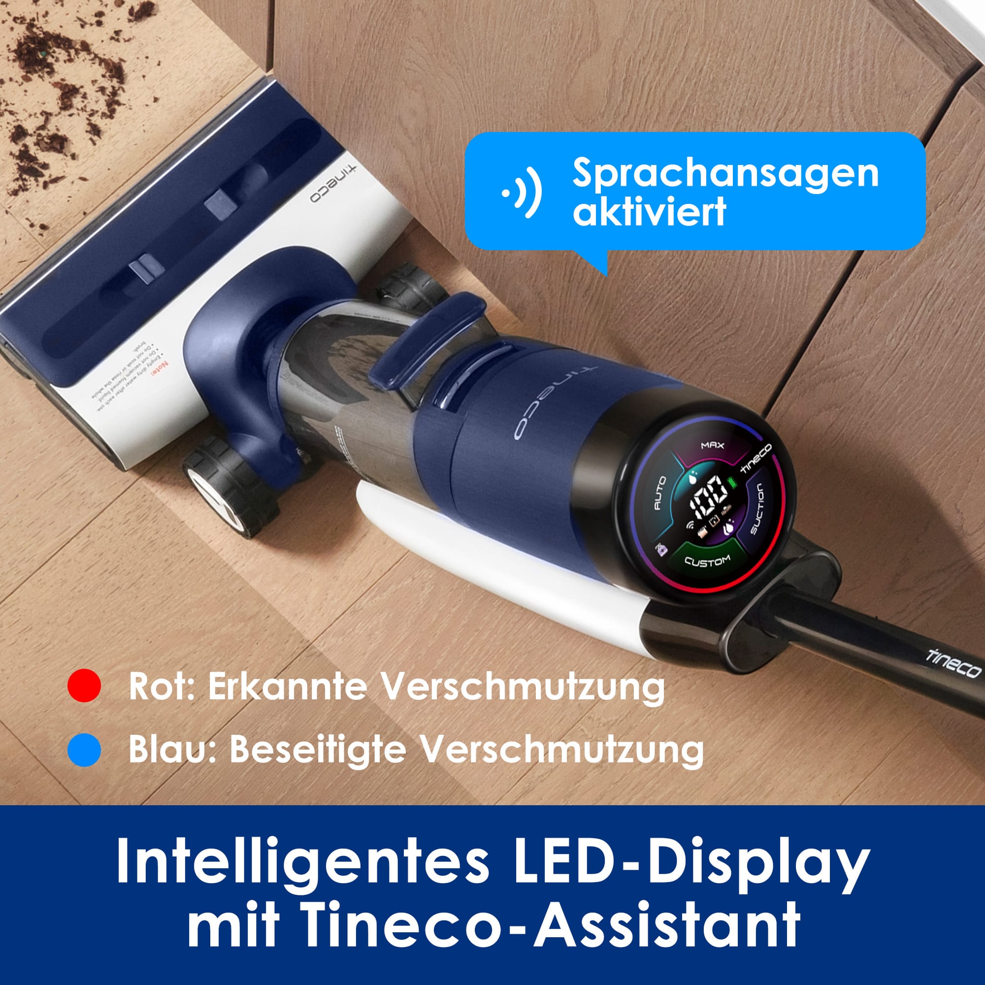 Tineco Nass-Trocken-Sauger »Floor One S7 Flashdry PET, 70° Grad Heißluft-Trocknung, 40 Min Akku,«, beidseitige Kantenreinigung, automatische Anpassung der Saugleistung