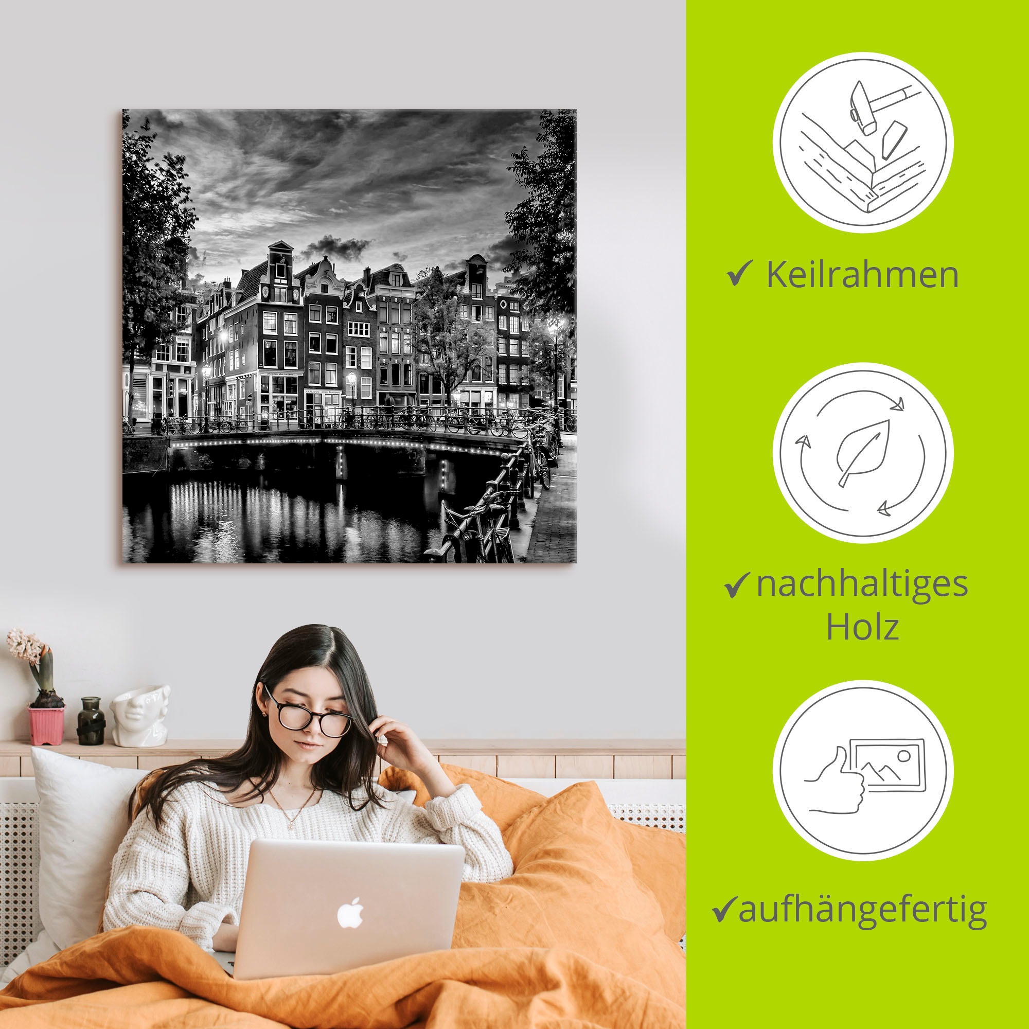 Artland Wandbild »Amsterdam Abendidylle«, Amsterdam, (1 St.), als Leinwandbild, Poster, Wandaufkleber in verschied. Größen