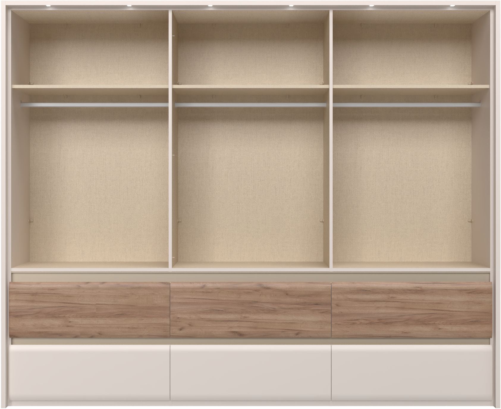 Places of Style Kleiderschrank »Invictus, UV lackiert, FSC-zertifiziert, grifflose Optik«, (abgerundete Schubladen aus MDF im Holzdekor, soft-close), mit Beleuchtung und Spiegel, in 4 Breiten, hoher Schrank (226cm)