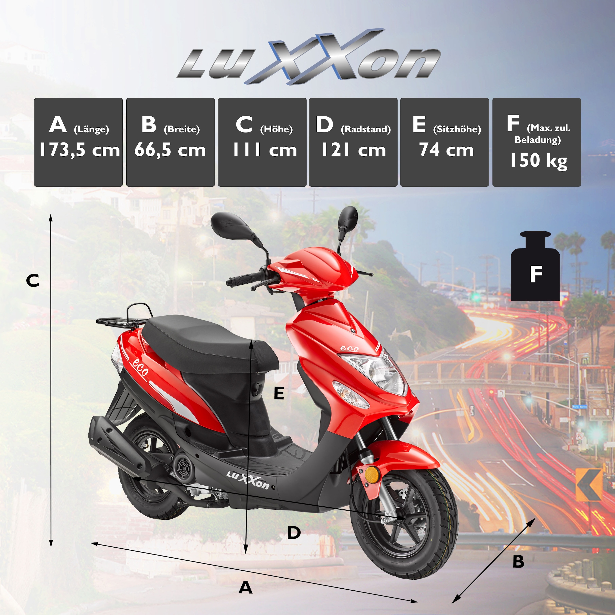 Luxxon Motorroller »ECO«, 49,6 cm³, 45 km/h, Euro 5, 3 PS