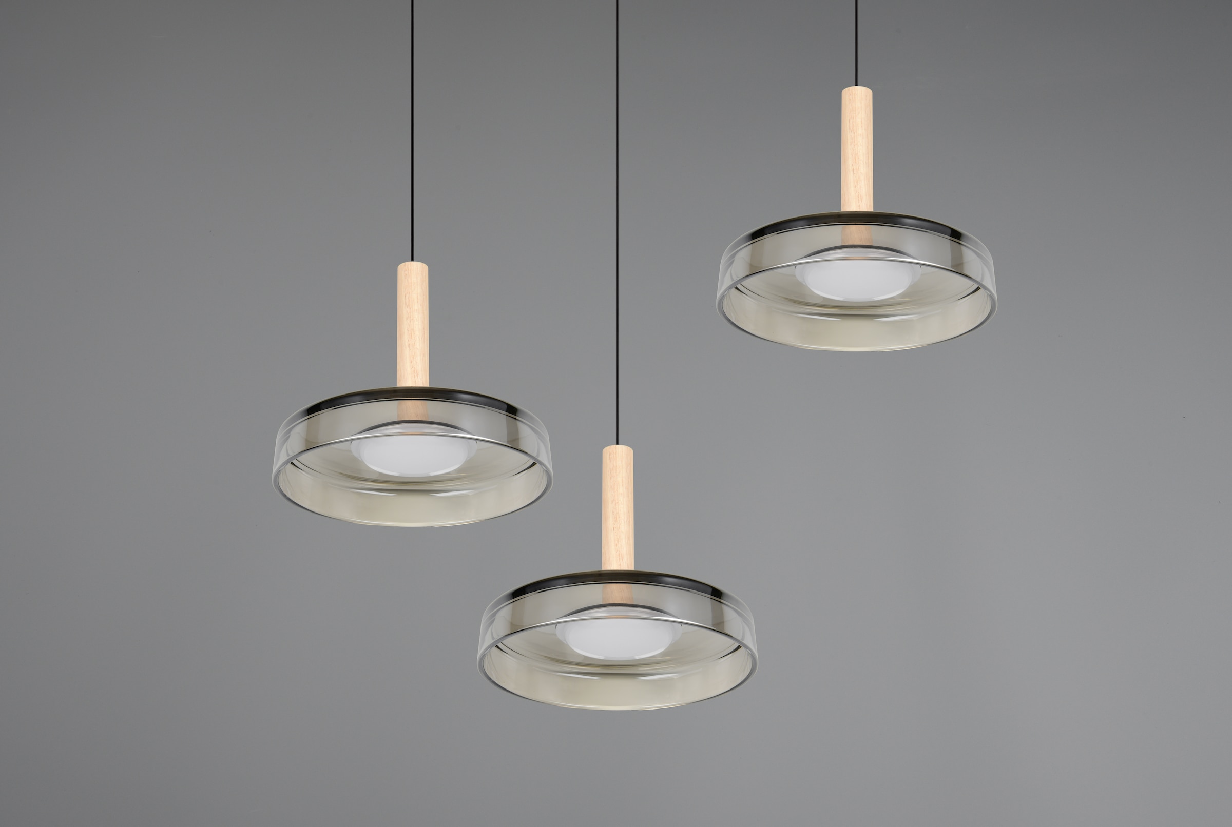 TRIO Leuchten LED Pendelleuchte »CELESTE dimmbare LED Hängelampe aus Metall Glas & Holz, 7,5W 750 Lumen«, 3 flammig, Leuchtmittel LED-Board | LED fest integriert, 3-flammig einfach höhenverstellbar von 50-200 cm 3-Stufen Dimmfunktion
