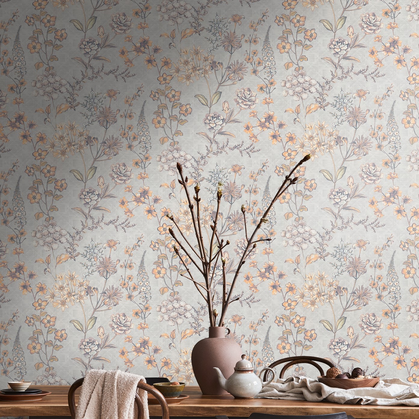 living walls Vliestapete »Metropolitan Stories. Travel Styles. Blumentapete«, matt-gemustert-neutral, Tapete Skandinavisch Skandi-Stil Floral Tapeten Wohnzimmer modern Flur