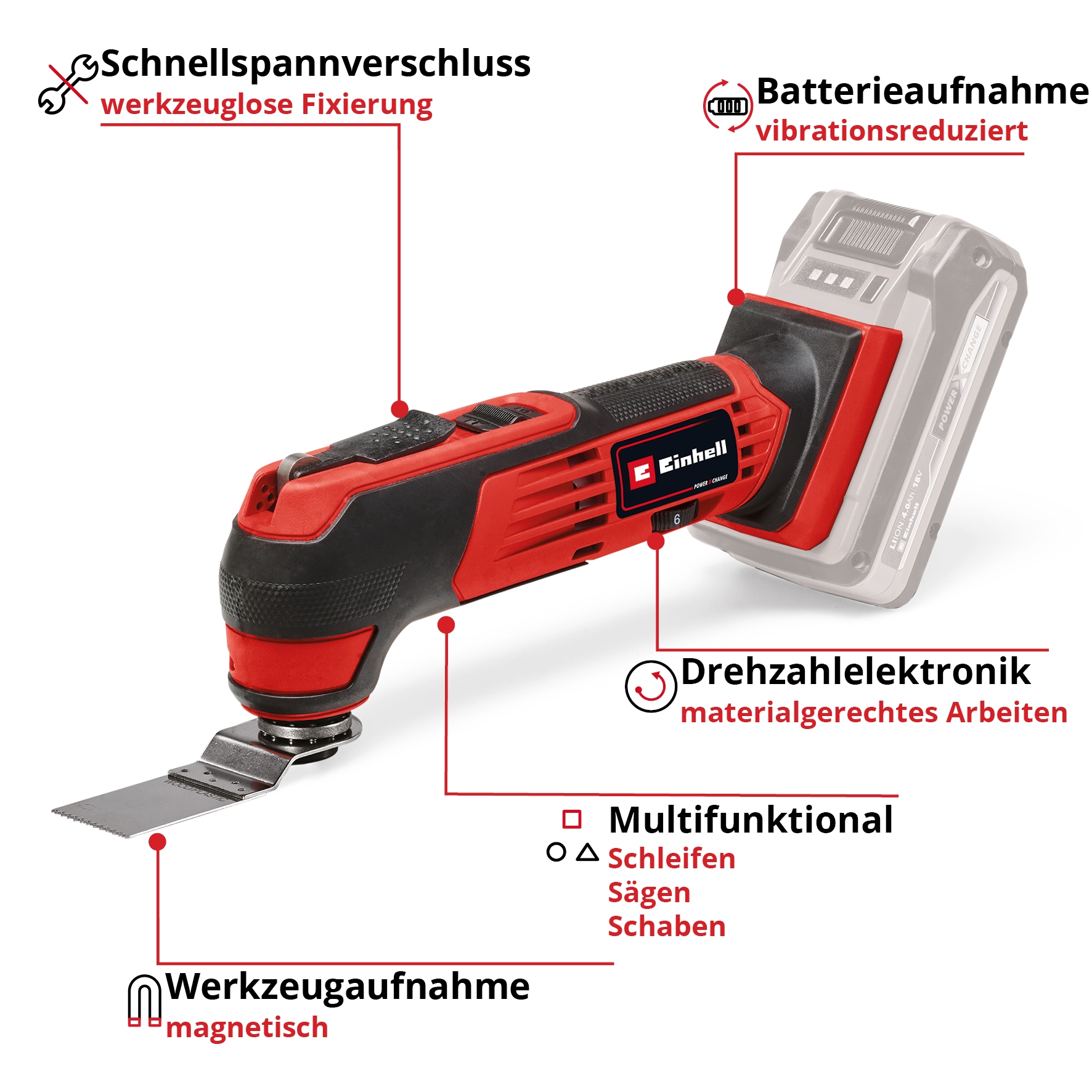 Einhell Akku-Multifunktionswerkzeug »TE-MG 18/1 Li - Solo«, ohne Akku und Ladegerät