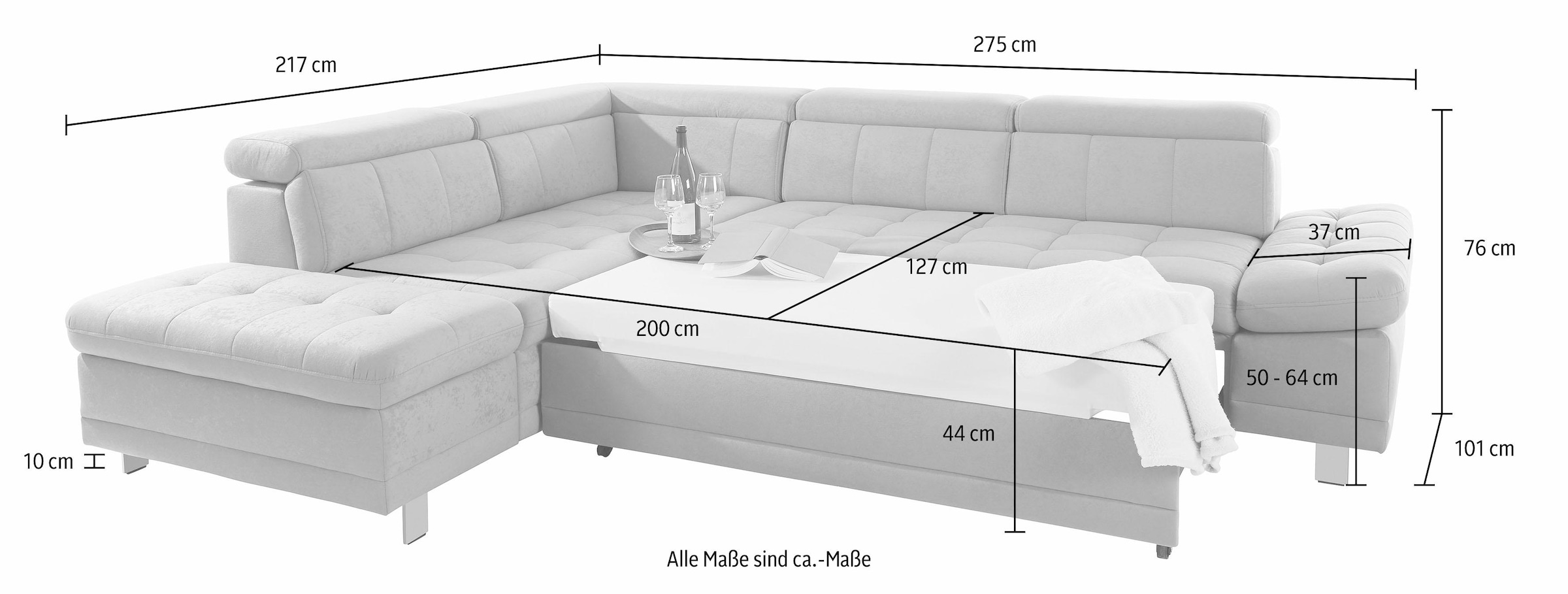 sit&more Ecksofa »Limit L-Form«, wahlweise mit Bettfunktion und Bettkasten