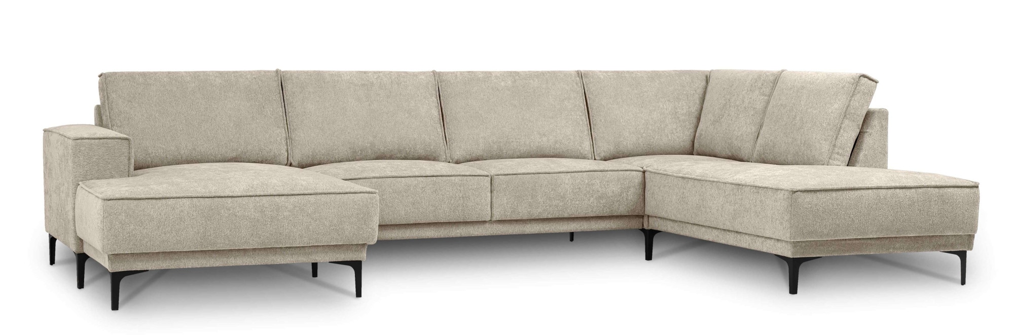 Places of Style Wohnlandschaft »XXL Sofa Oland, Struktur, Flachgewebe, Luxus-Microfaser, Boucle«, U-Form, 345 cm, Wellenunterfederung, Skandi-Design, Metallfüße