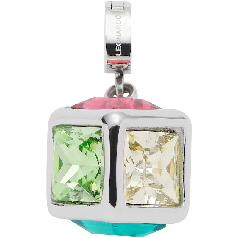LEONARDO Charm-Einhänger »Anhänger Cubo Clip&Mix« mit Kristallglas edelstahlfarben-rosa-türkis-champagner-grün-hellblau-orangerot +...