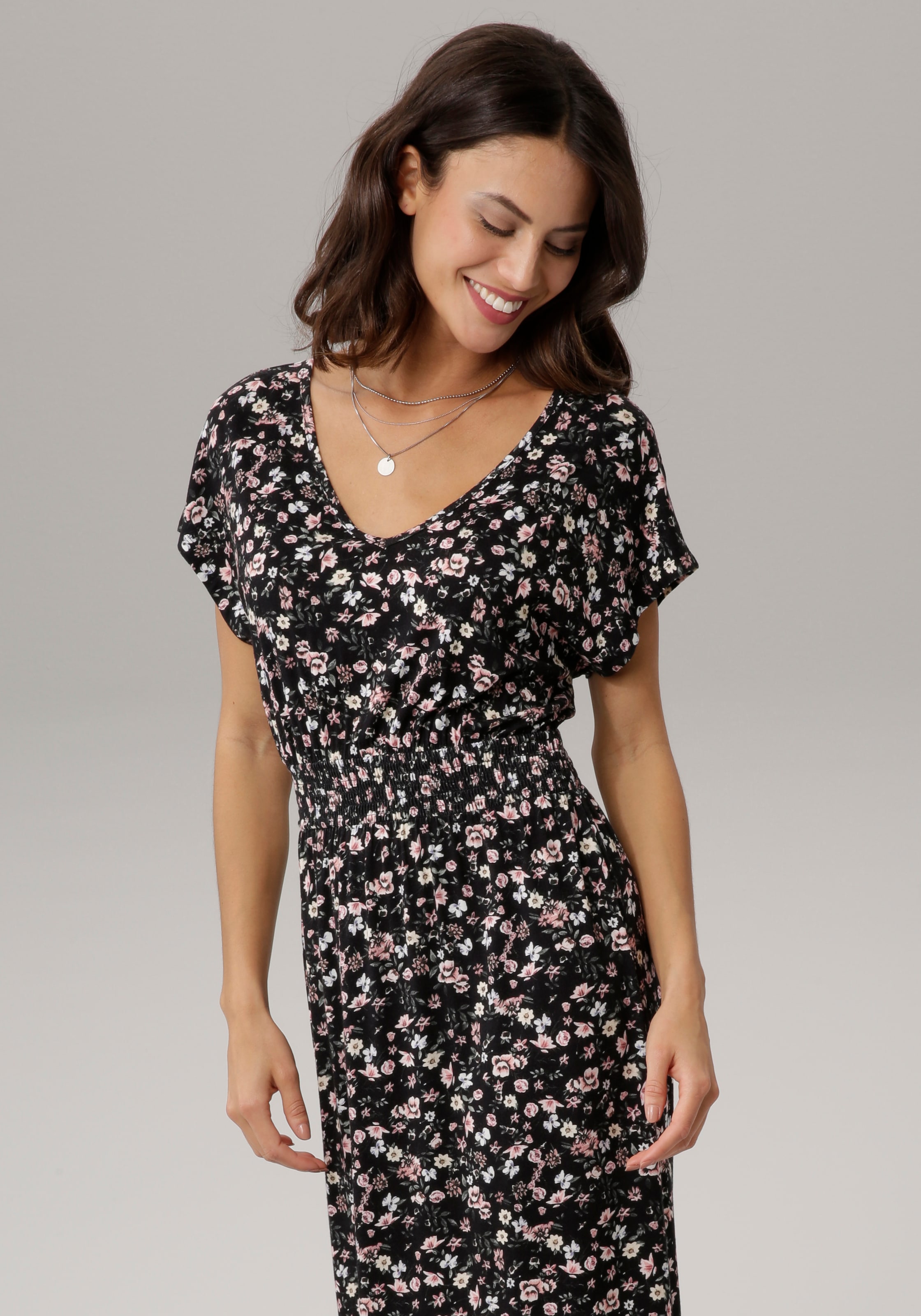 Laura Scott Sommerkleid, wadenlang, elegant, aus Viskosemischung, ärmellos, geblümt