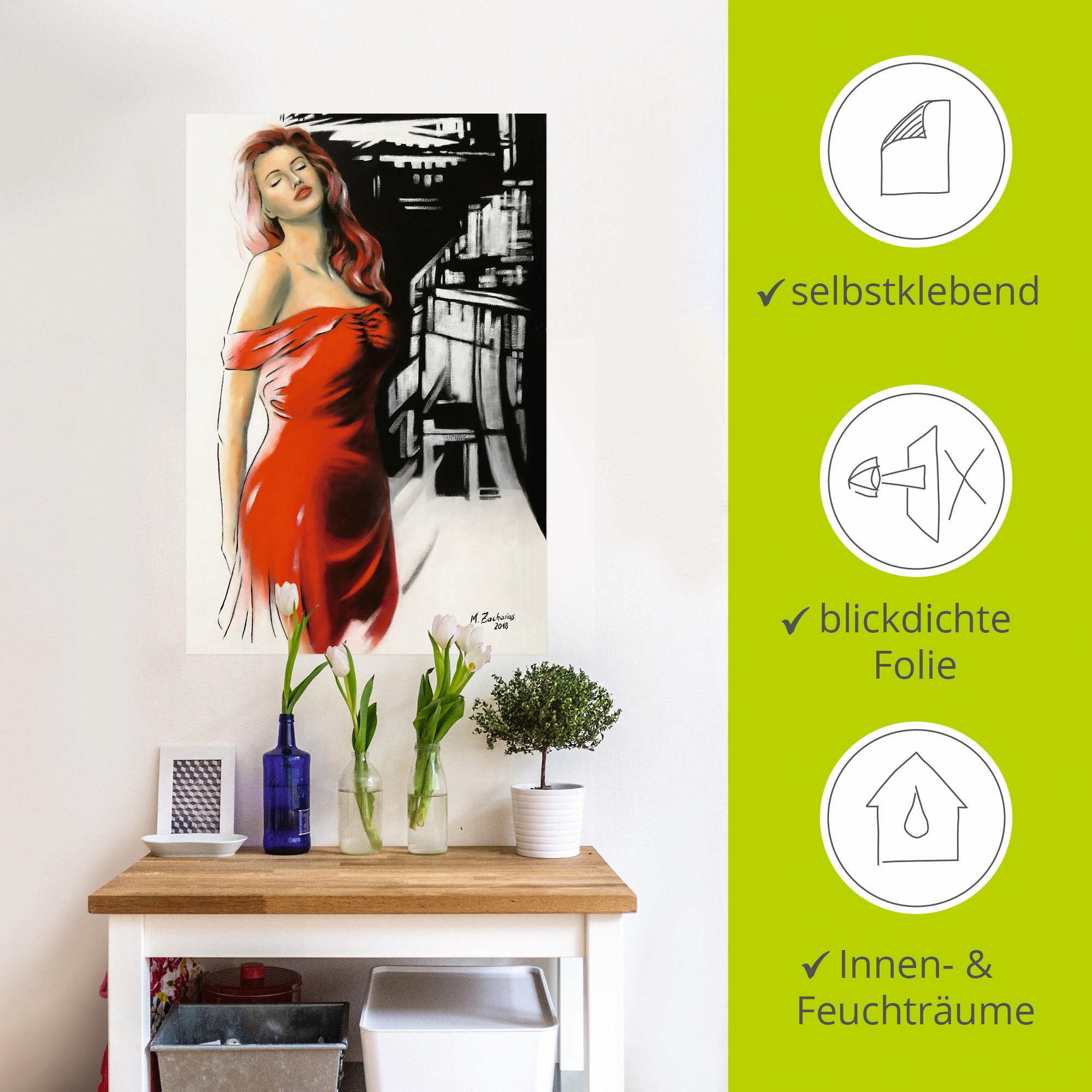 Artland Wandbild »Schönheit im roten Kleid«, Frau, (1 St.), als Alubild, Outdoorbild, Leinwandbild, Poster, Wandaufkleber
