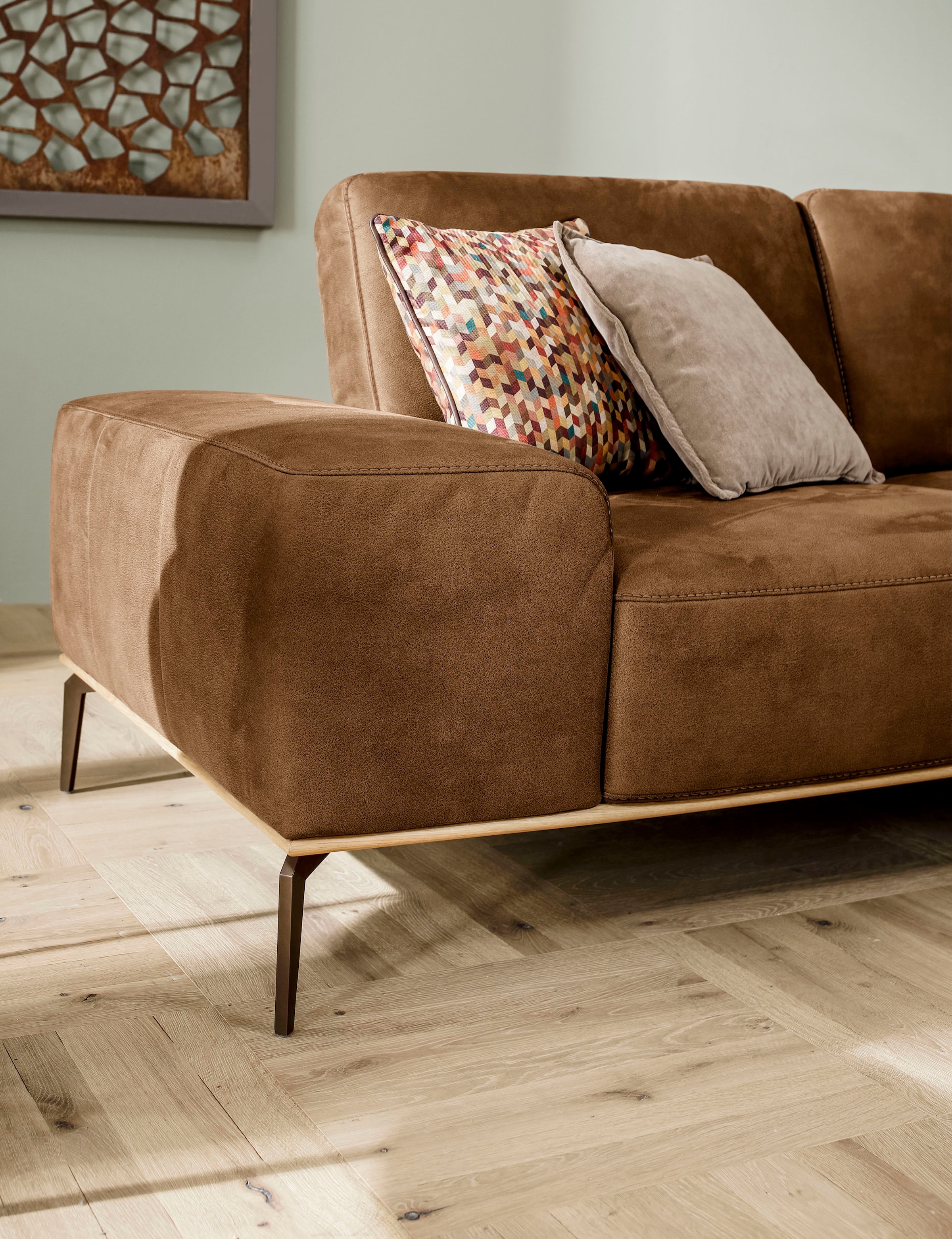 W.SCHILLIG Ecksofa »run, Designsofa mit tollem Sitzkomfort, L-Form«, mit Holzsockel, Füße in Bronze pulverbeschichtet, Breite 299 cm