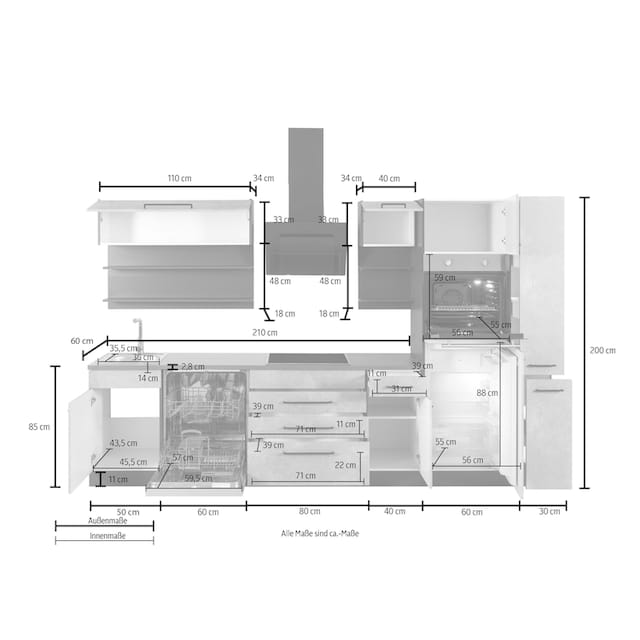 HELD MÖBEL Küchenzeile »Tulsa«, mit E-Geräten, Breite 320 cm, schwarze  Metallgriffe, MDF Fronten auf Raten bestellen