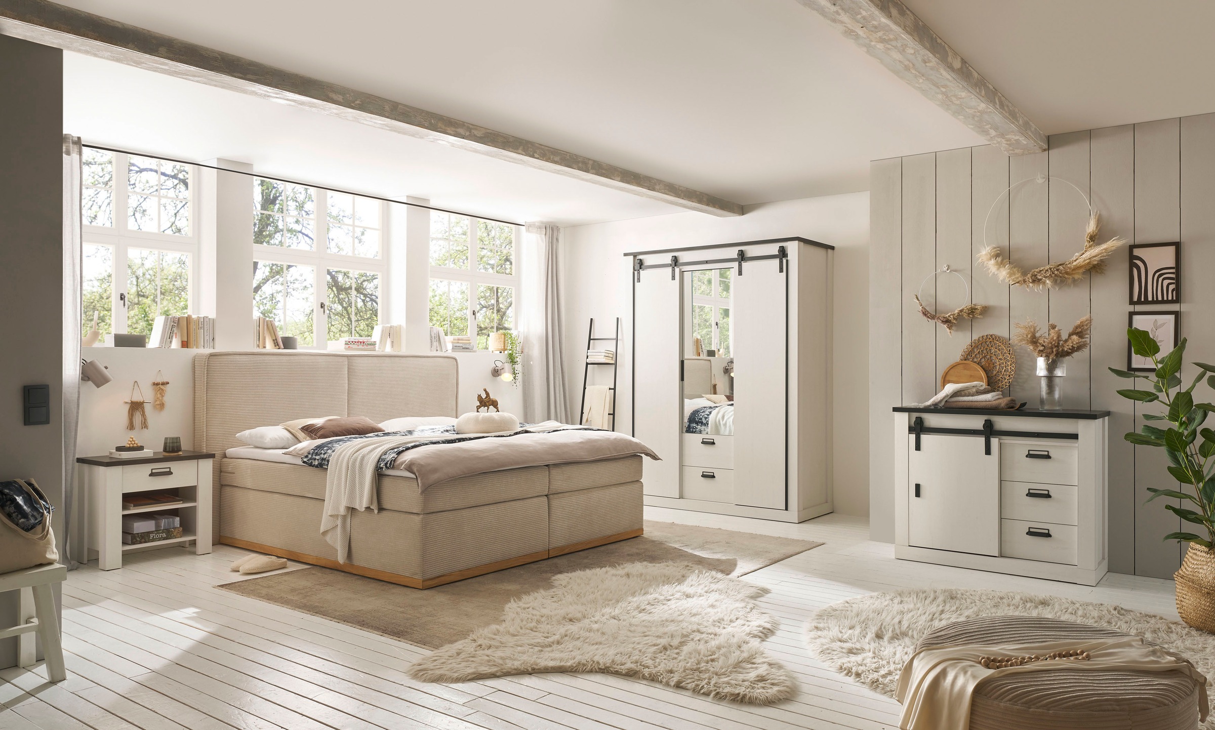Home affaire Boxspringbett »SHERWOOD Hotelbett, Polsterbett«, Hochwertiger Cord,weiche Velours-Struktur, mit Topper, Eiche
