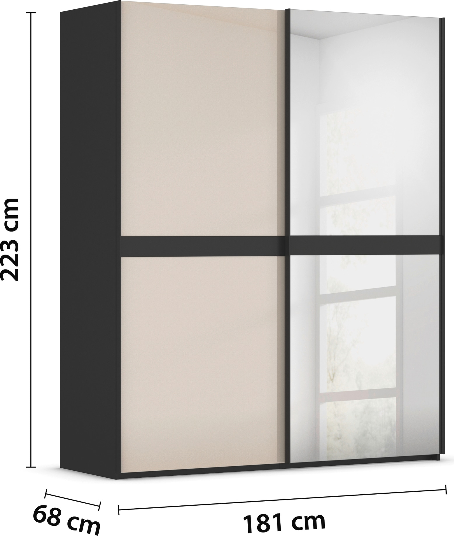 rauch Schwebetürenschrank »Kleiderschrank Schrank Garderobe Schlafzimmerschrank SCALE-LINE« edle Optik mit Bauchbinde mit Glas/Spiegel-Front MADE IN GERMANY