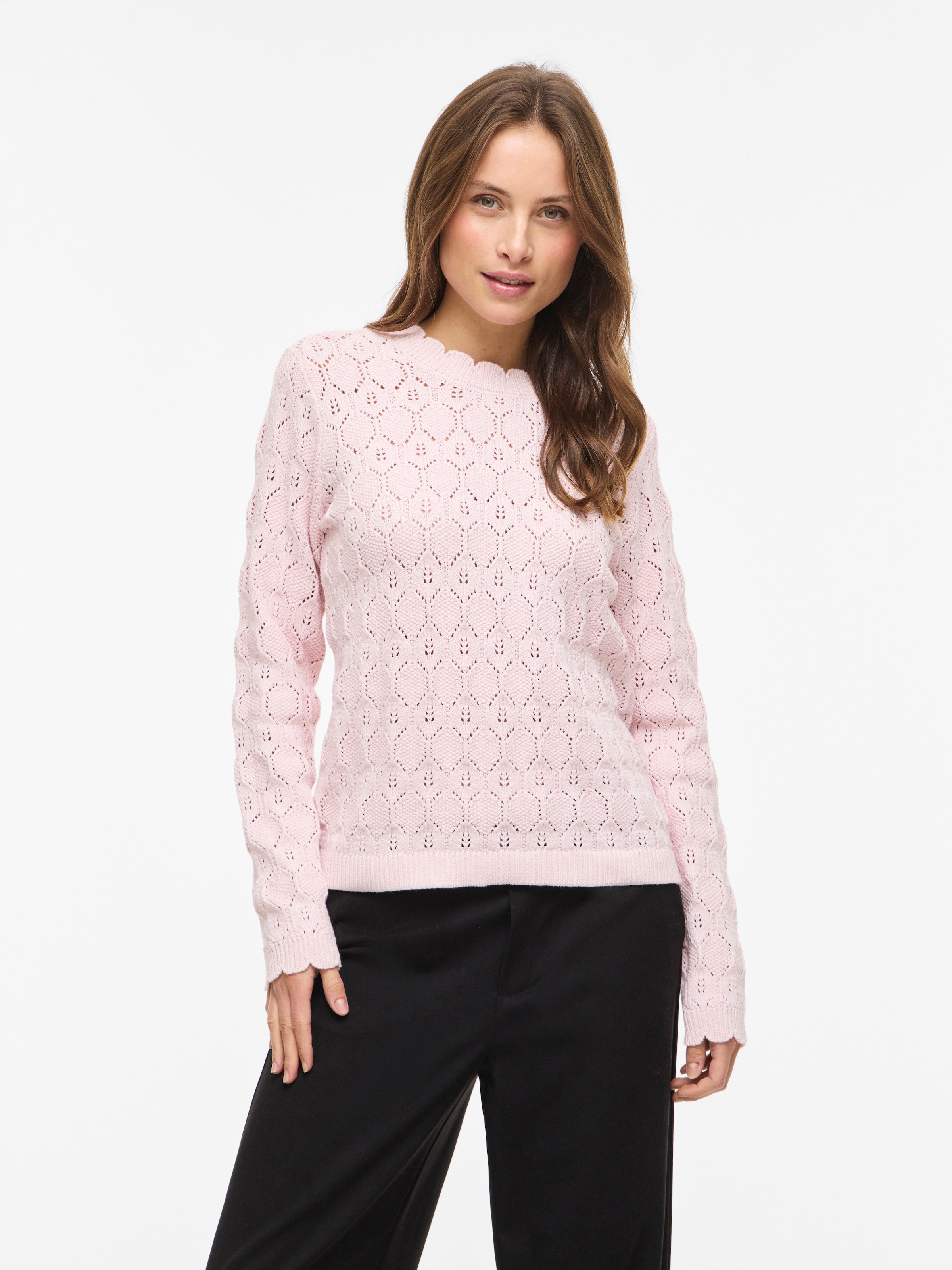 Vila Rundhalspullover »VILOWEN L/S POINTELLE KNIT TOP/PB«