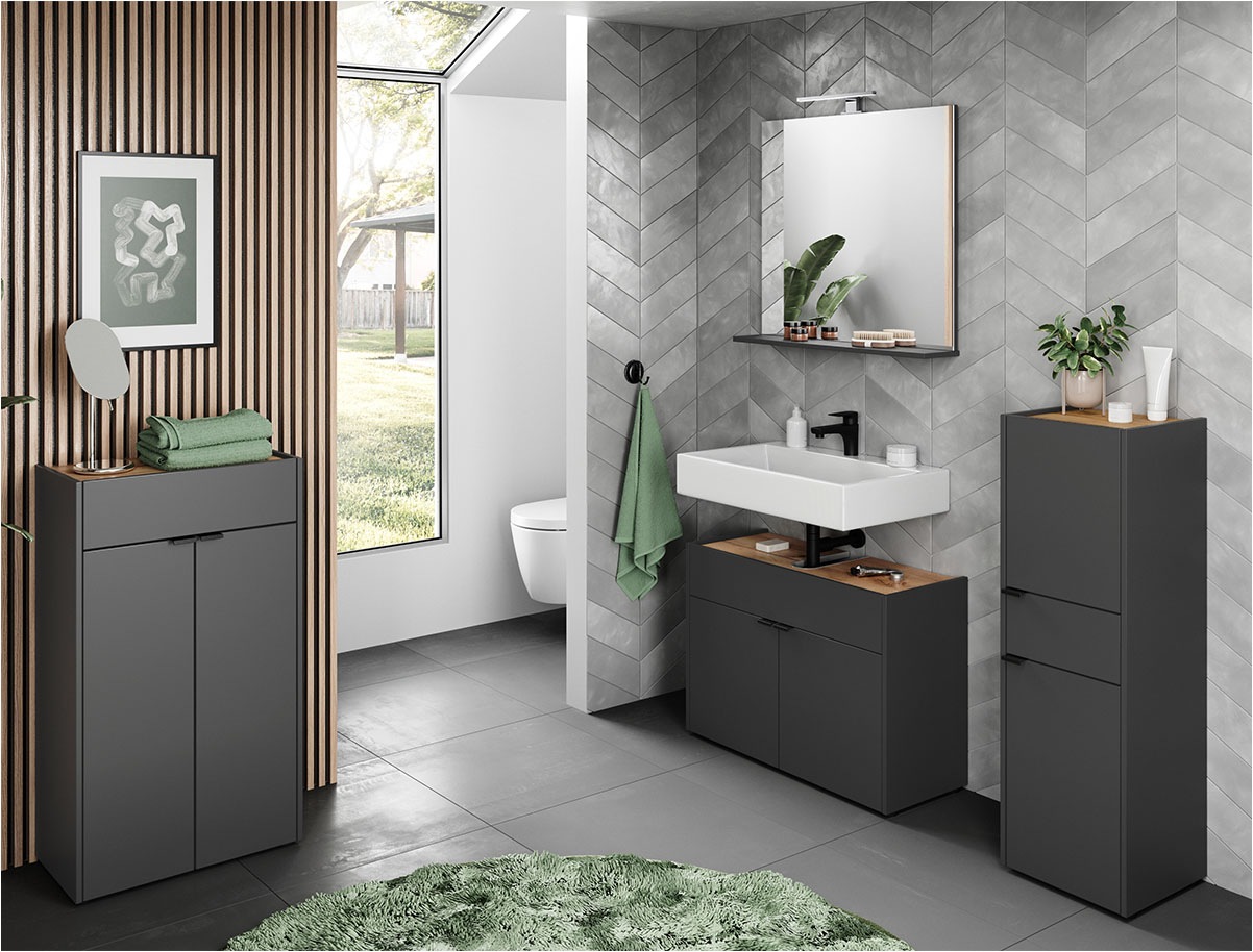 GERMANIA Badmöbel-Set »Ameca«, (4 St.), Badezimmer-Set aus Waschbeckenunterschrank, Spiegel, Kommode & Schrank