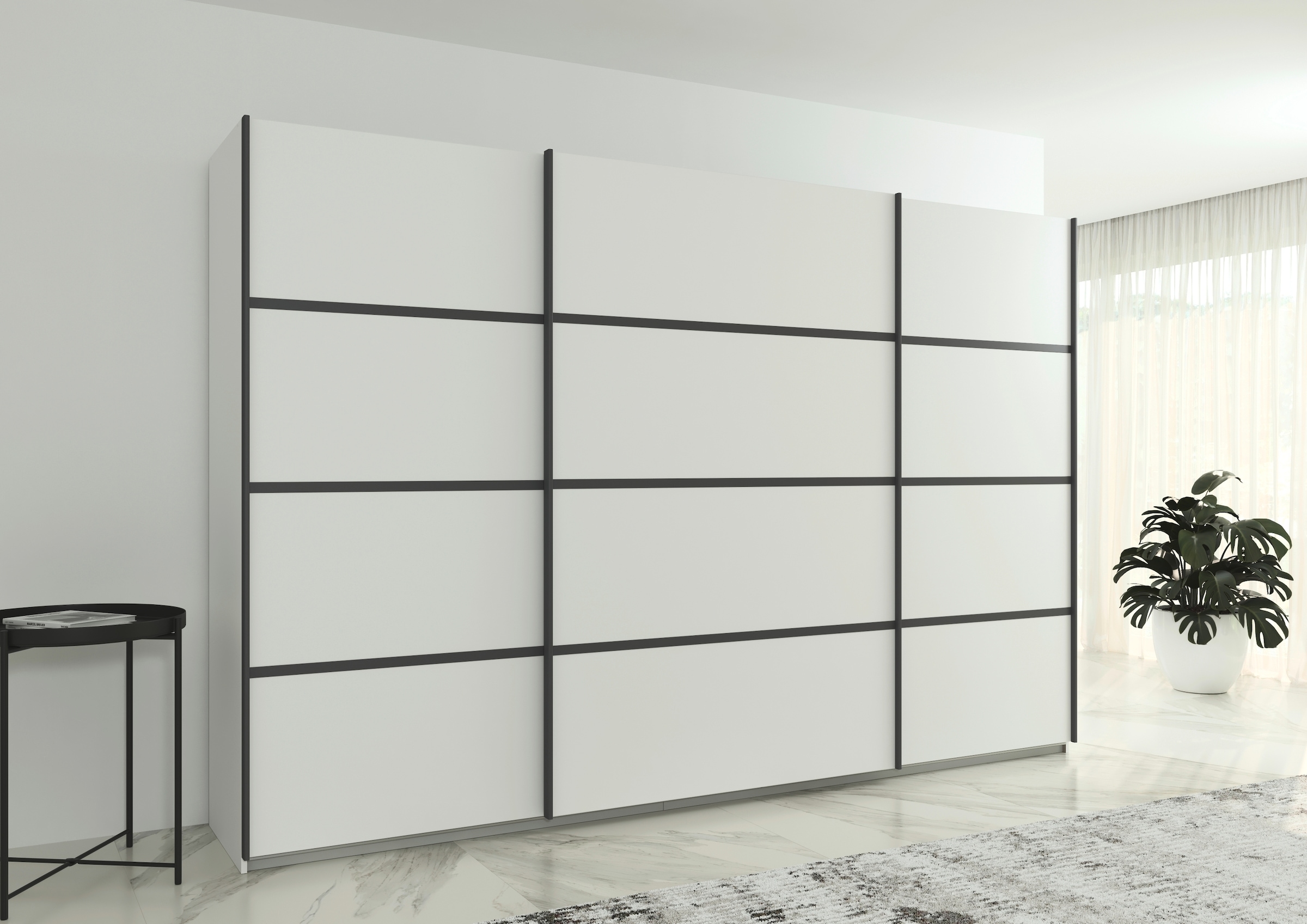 rauch Kleiderschrank »Schwebetürenschrank OTTO´s Choice Garderobe Schrank TOP ANGEBOT Avola«, (in 3 verschiedenen Ausstattungen BASIC/CLASSIC/PREMIUM), mit eleganten Zierleisten in Chrom, Schwarz oder Weiß MADE IN GERMANY