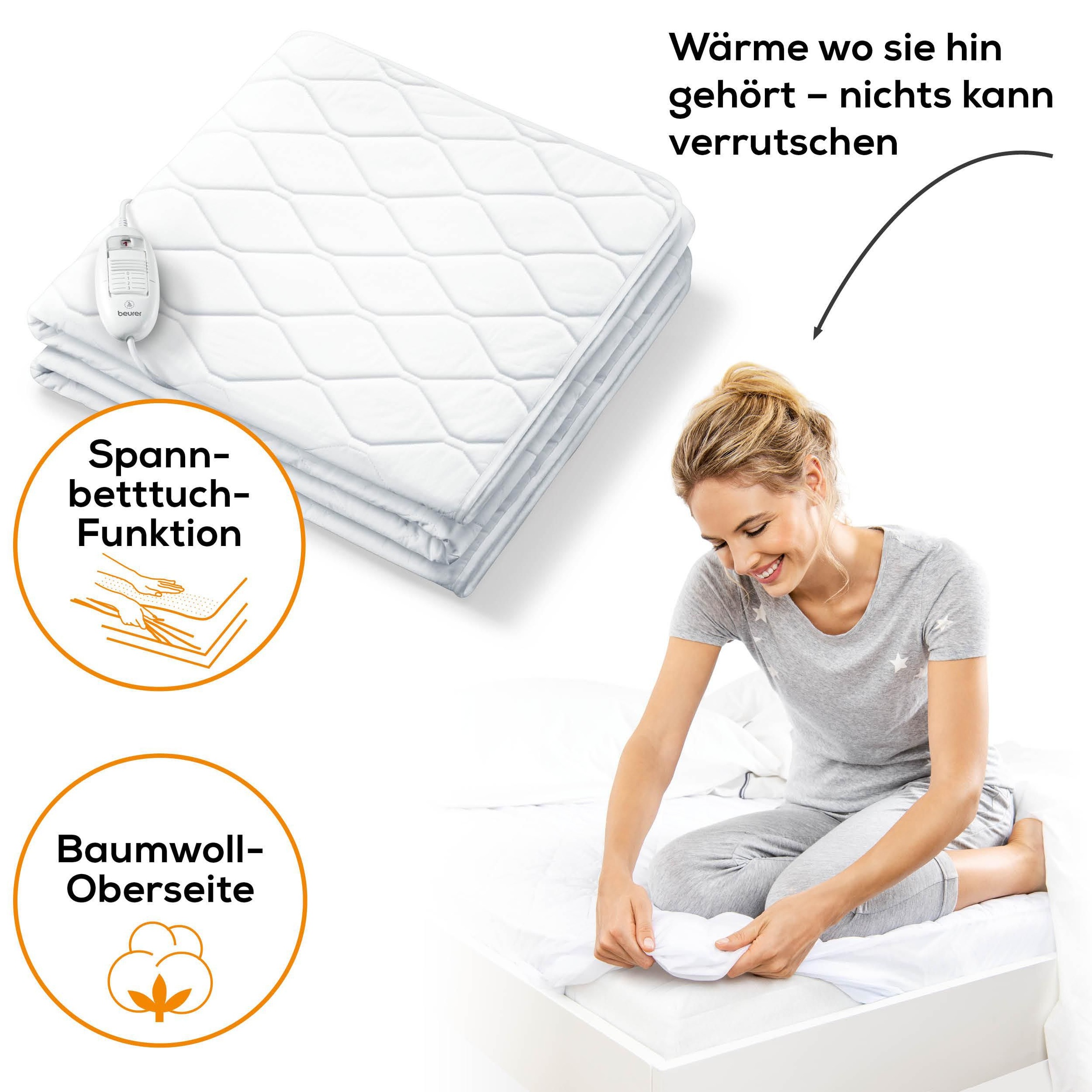 BEURER Wärmeunterbett »UB 64 in praktischer Spannbetttuch-Form«, 3 Temperaturstufen für ein kuschelig vorgewärmtes Bette