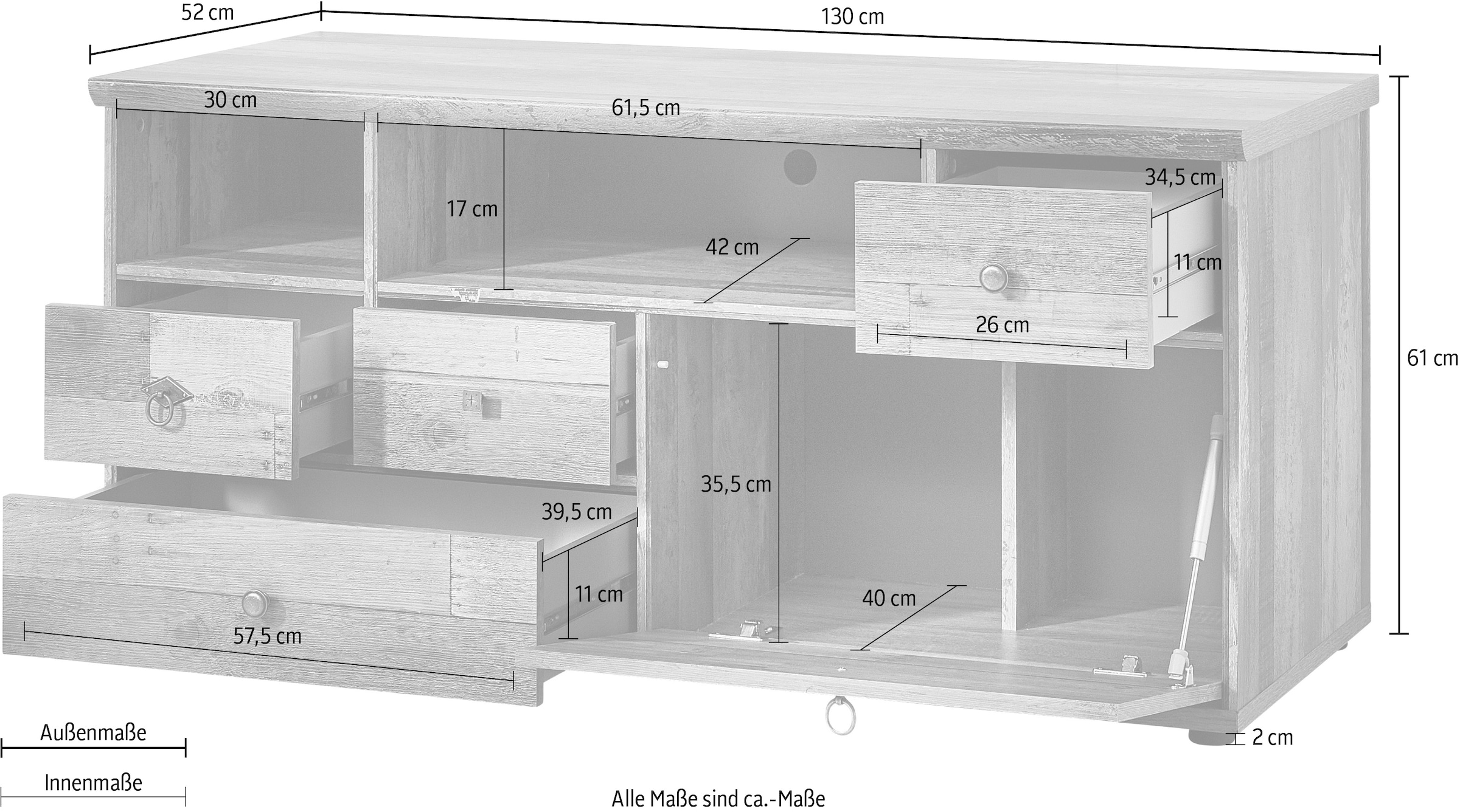 Innostyle TV-Board »BONANZA«, (1 St.), 4 Schubladen, 1 Klappe, 2 Fächer, 1 Kabeldurchlass, ABS Kantenschutz