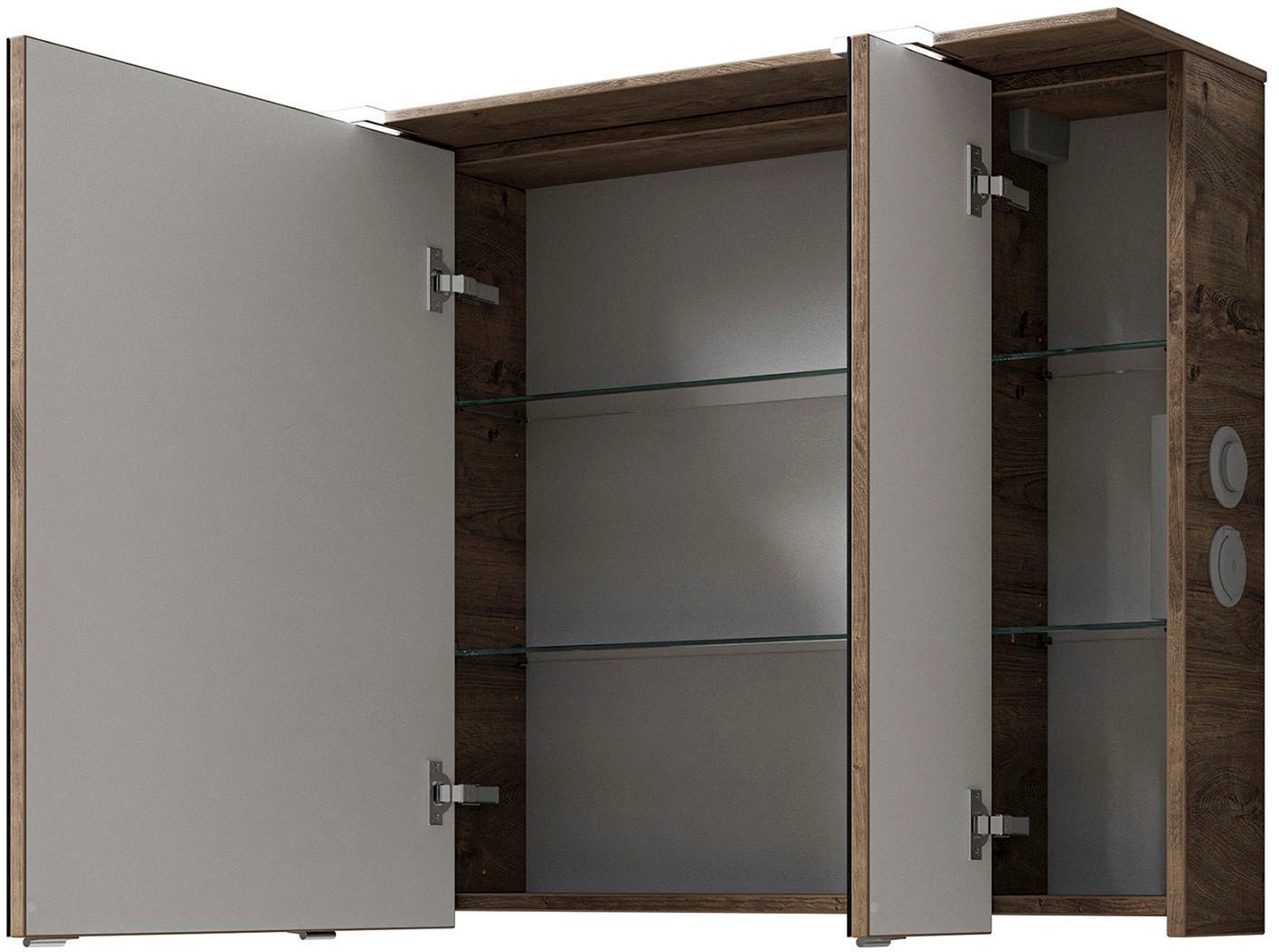 Saphir Badmöbel-Set »Serie 6025 2-teilig Mineralmarmor-Waschtisch mit LED-Spiegelschrank«, (2 St.), Waschplatz 97 cm breit, 2 Schubladen, 3 Spiegel-Türen, inkl Türdämpfer