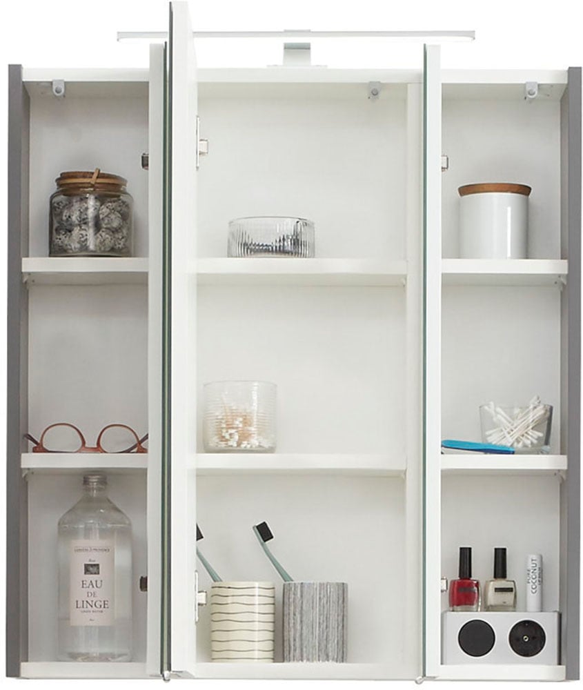 Saphir Badmöbel-Set »Quickset 5-teilig, Waschbeckenunterschrank mit LED-Spiegelschrank«, (6 St.), Midischrank, Unterschrank, Hängeschrank, inkl. Türdämpfer, 9 Türen